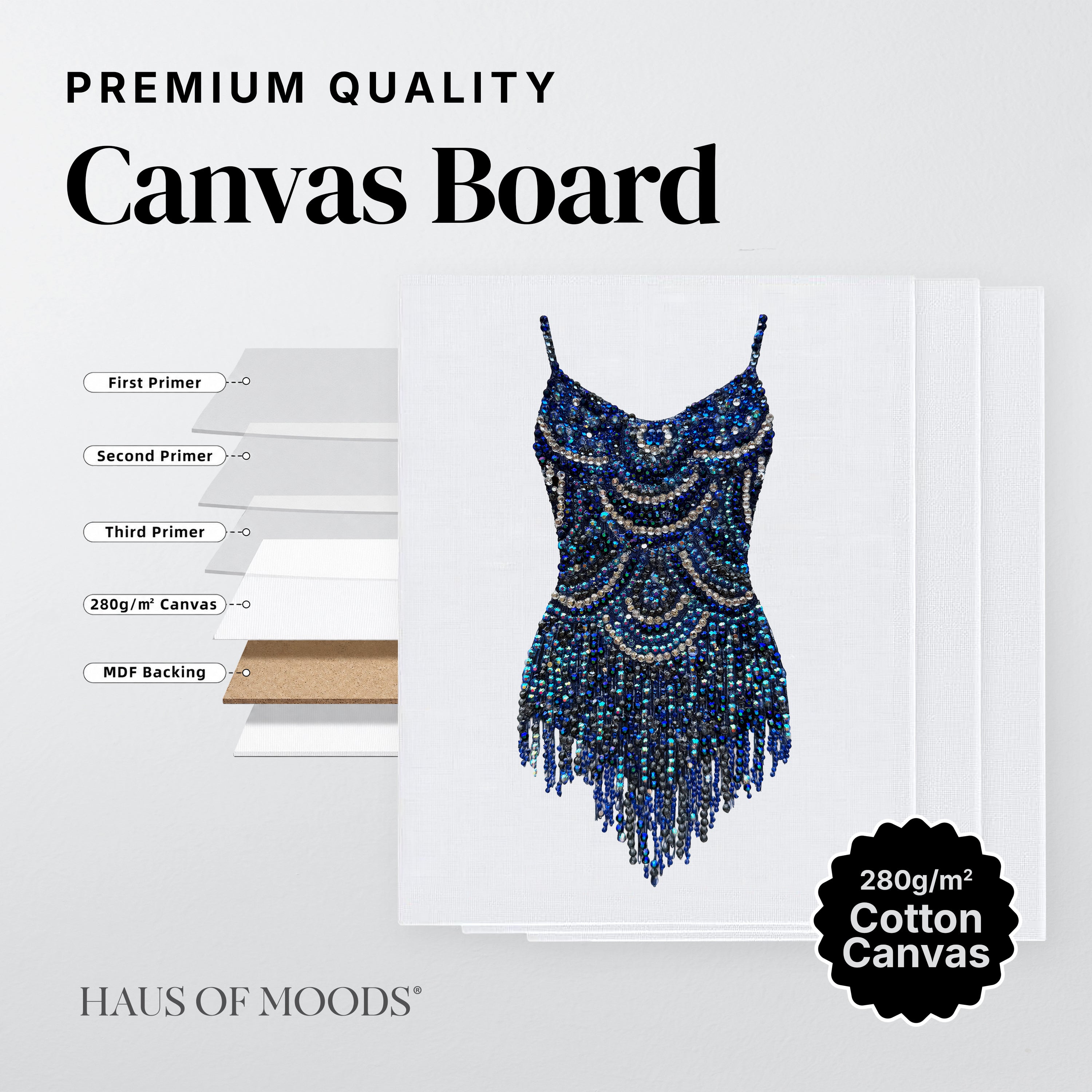 Close detail of the rhinestones on the Midnights swoops bodysuit canvas board kit