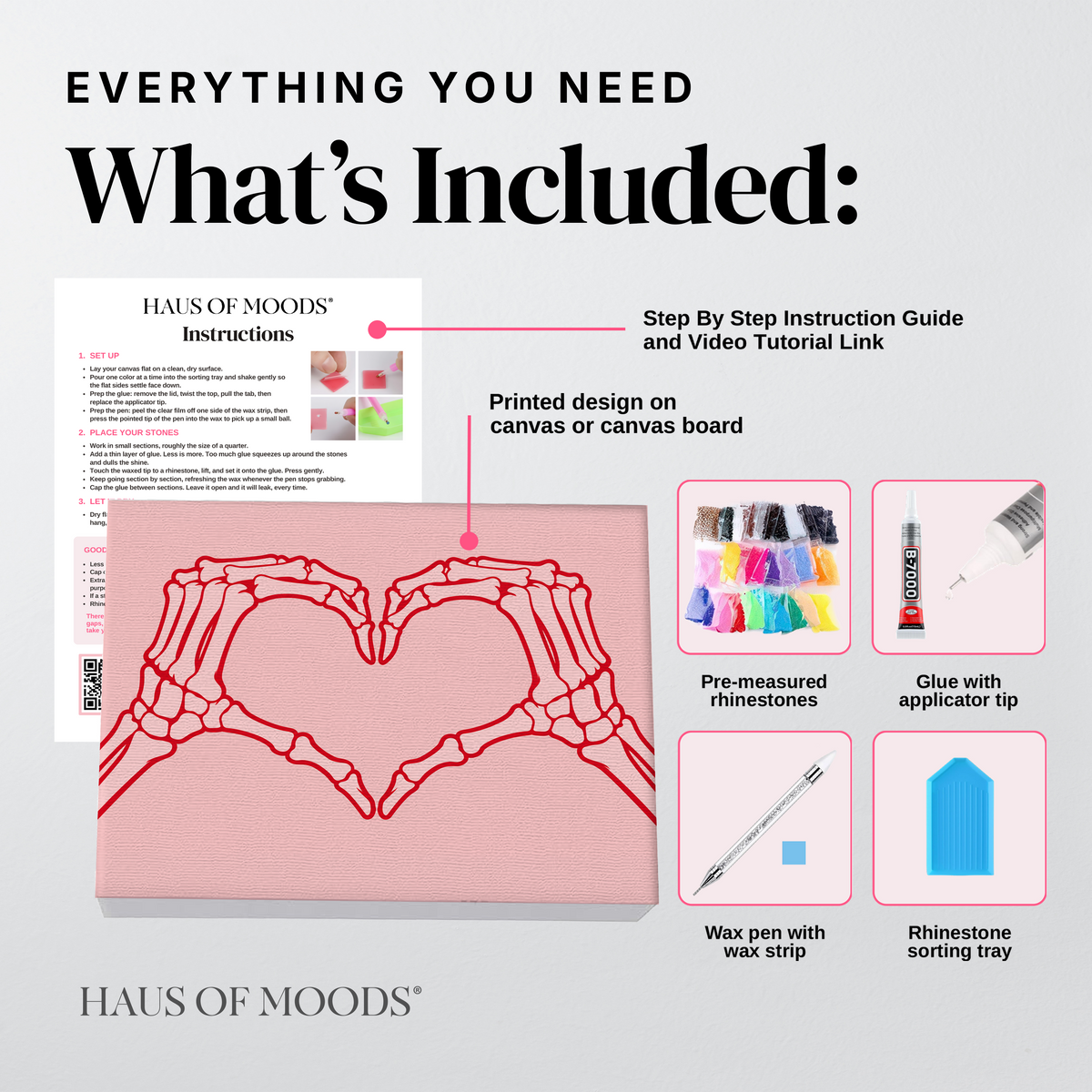 Skeleton Hands Heart  DIY Bedazzle Canvas Kit