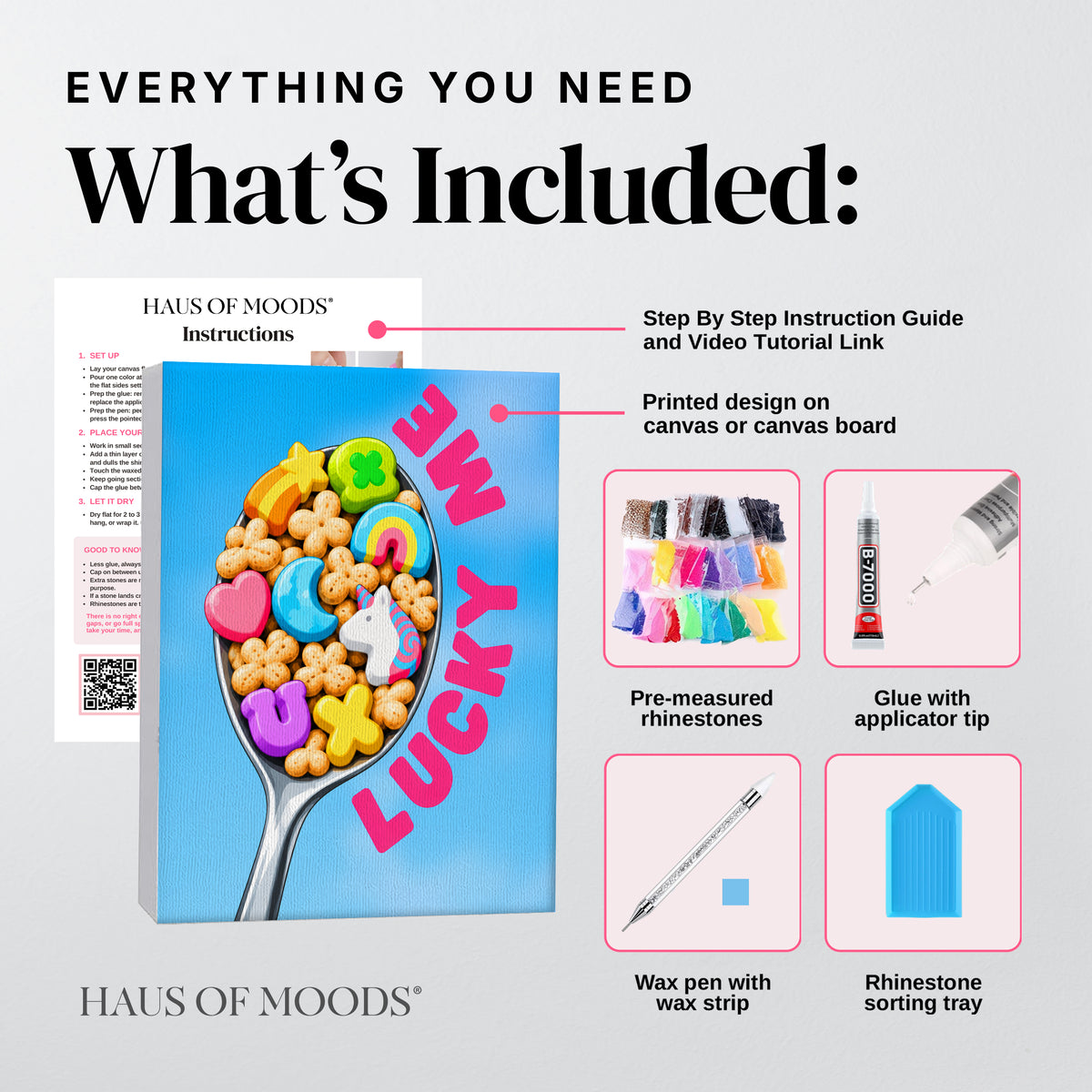 DIY "Lucky Me" Cereal Spoon Bedazzle Canvas Kit – Sparkling Rhinestone Diamond Art