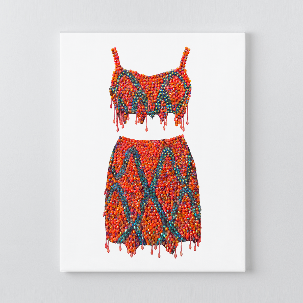 1989 orange two-piece DIY rhinestone canvas kit, finished coral and teal design