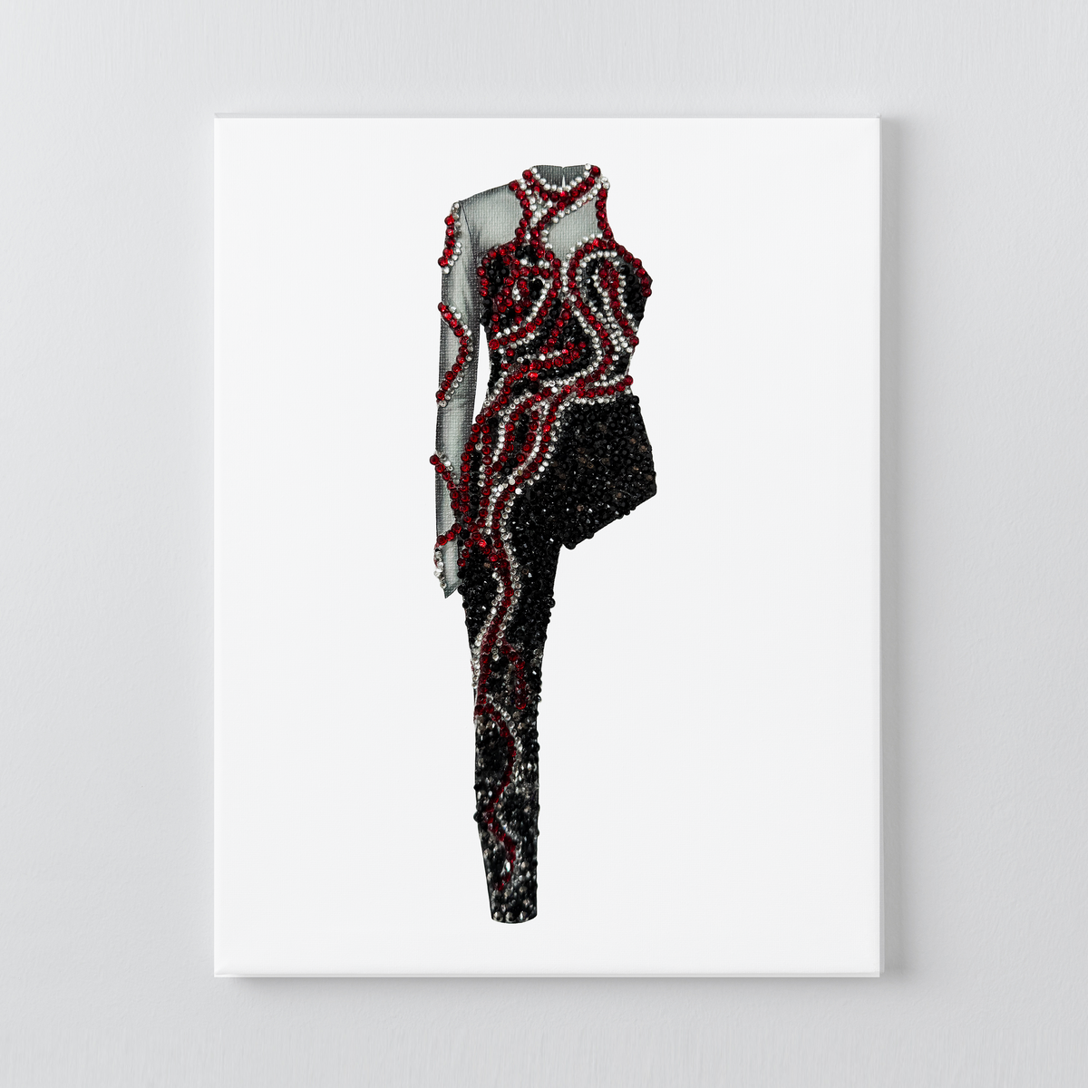 Reputation snake catsuit DIY rhinestone canvas kit, finished black, red and silver design