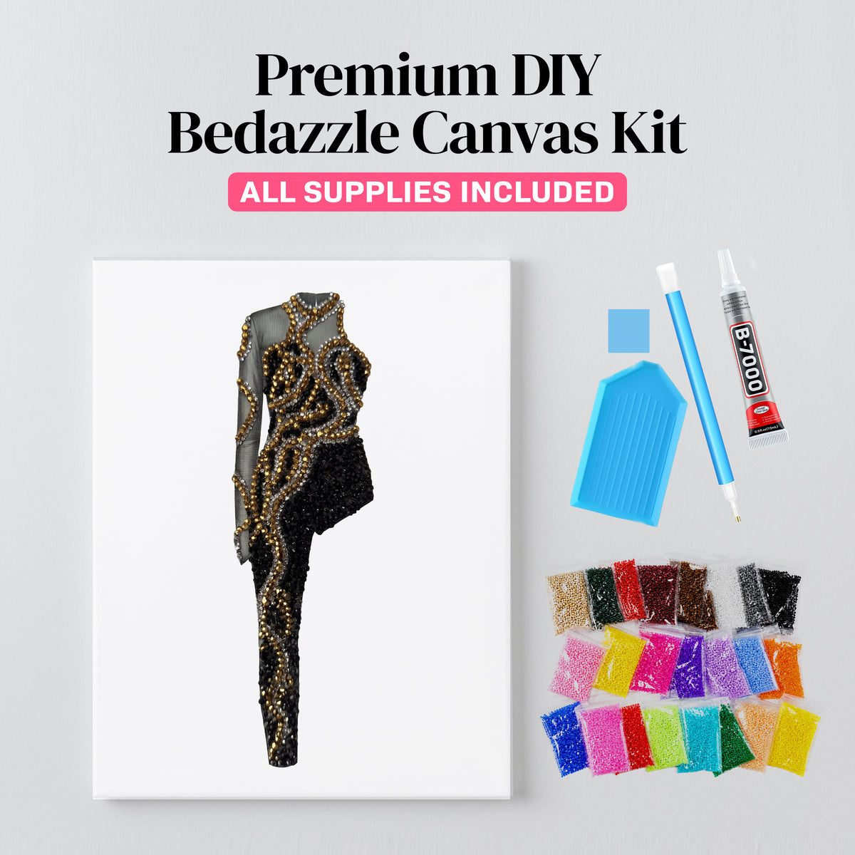 Reputation gold snake catsuit rhinestone canvas kit styled on a wall