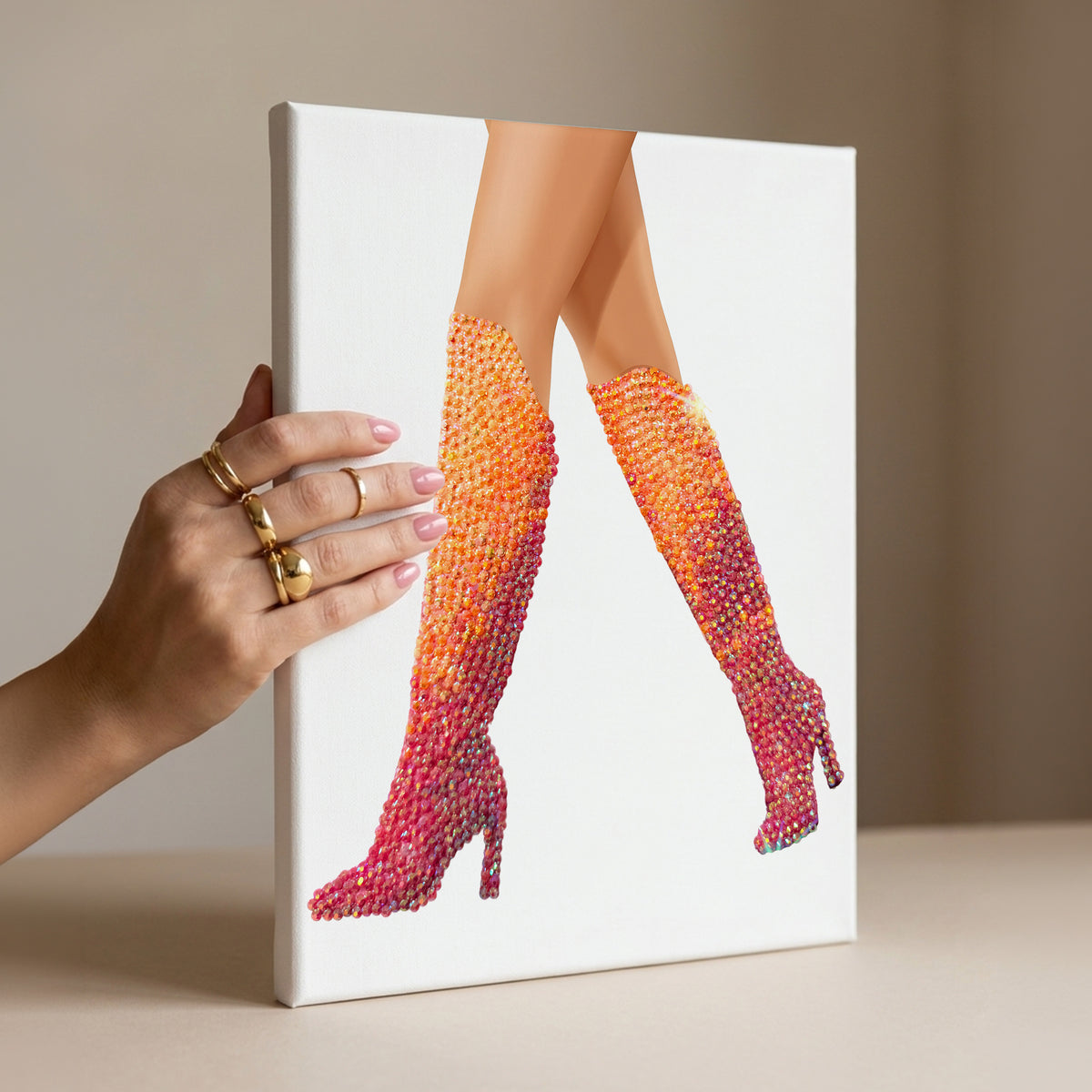 Lover Orange + Pink Boots DIY Rhinestone Canvas Kit | Taylor Inspired