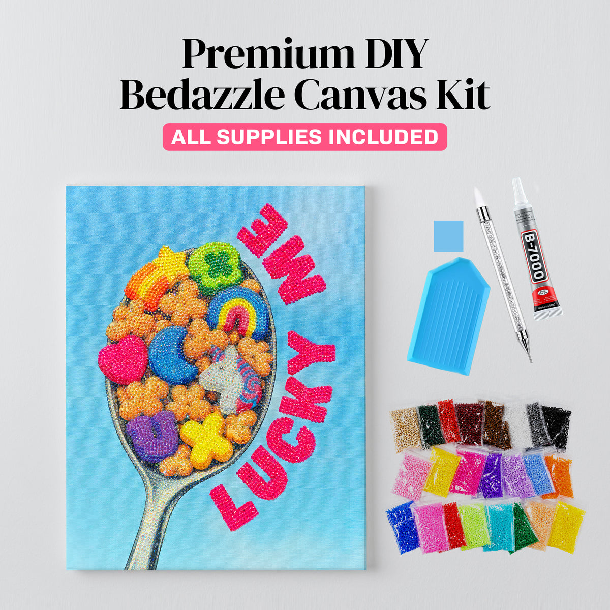 DIY "Lucky Me" Cereal Spoon Bedazzle Canvas Kit – Sparkling Rhinestone Diamond Art