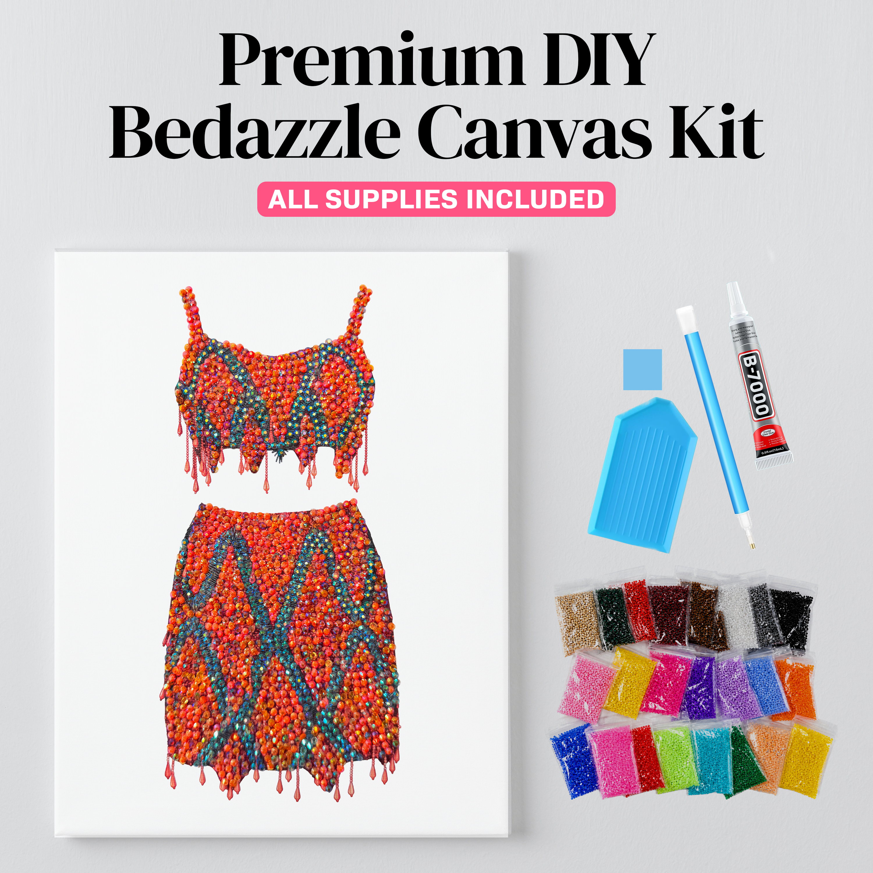 1989 orange two-piece rhinestone canvas kit, angled view