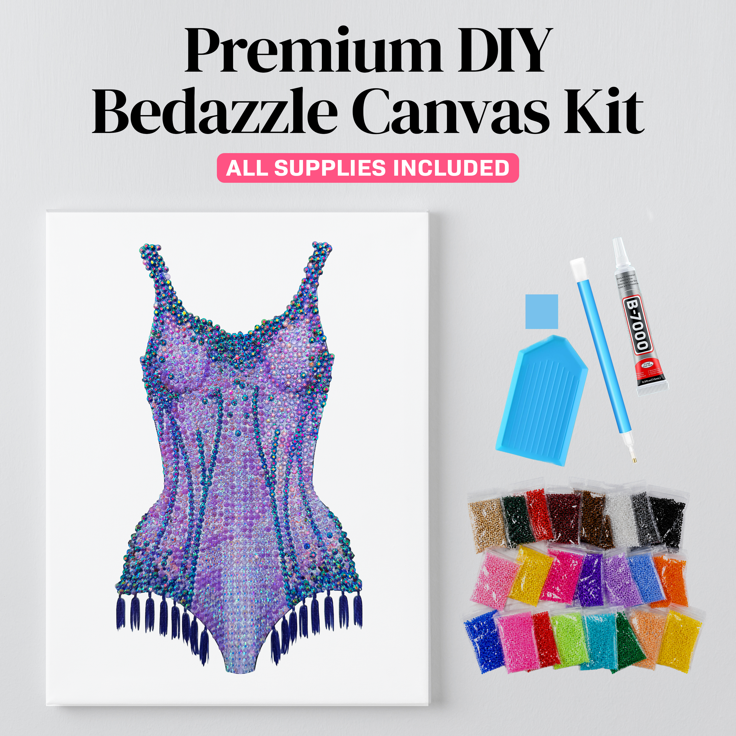 Lover purple bodysuit rhinestone canvas kit, angled view