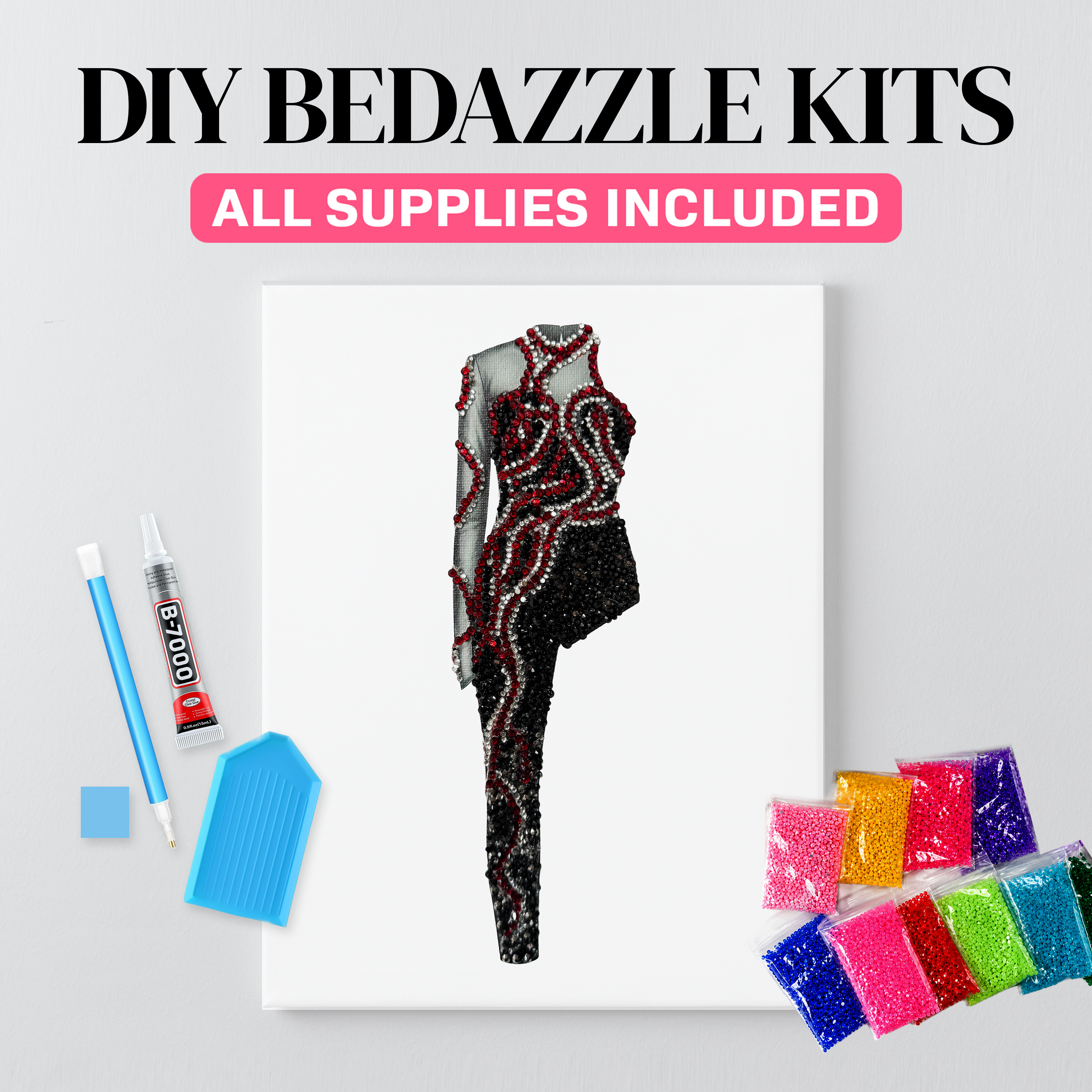 Reputation snake catsuit rhinestone canvas kit, close detail of the stones