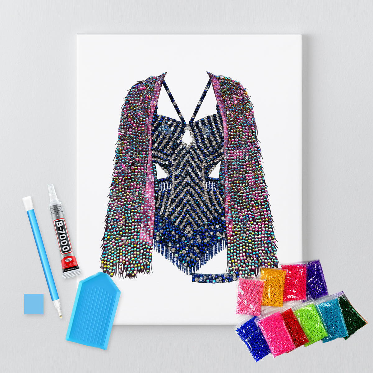 Midnights fringe jacket bedazzle canvas kit shown in a styled room