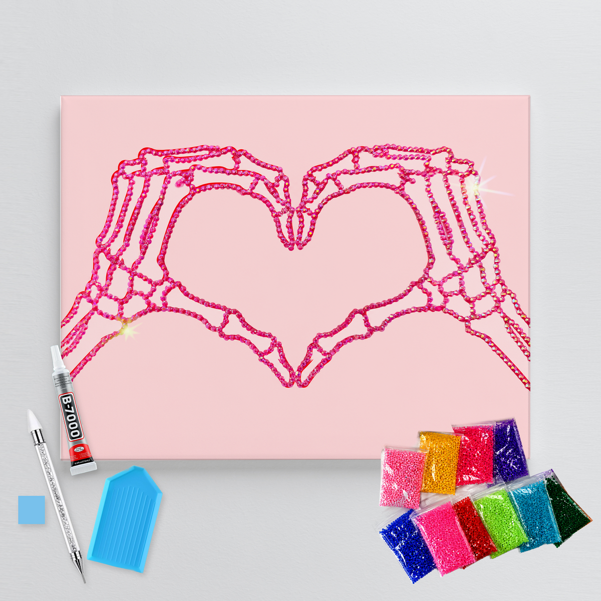 Skeleton Hands Heart  DIY Bedazzle Canvas Kit