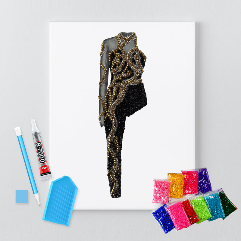 Reputation gold snake catsuit DIY rhinestone canvas kit, finished black and gold design