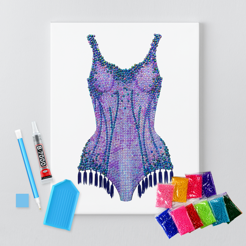 Lover purple bodysuit rhinestone canvas kit shown in a styled room