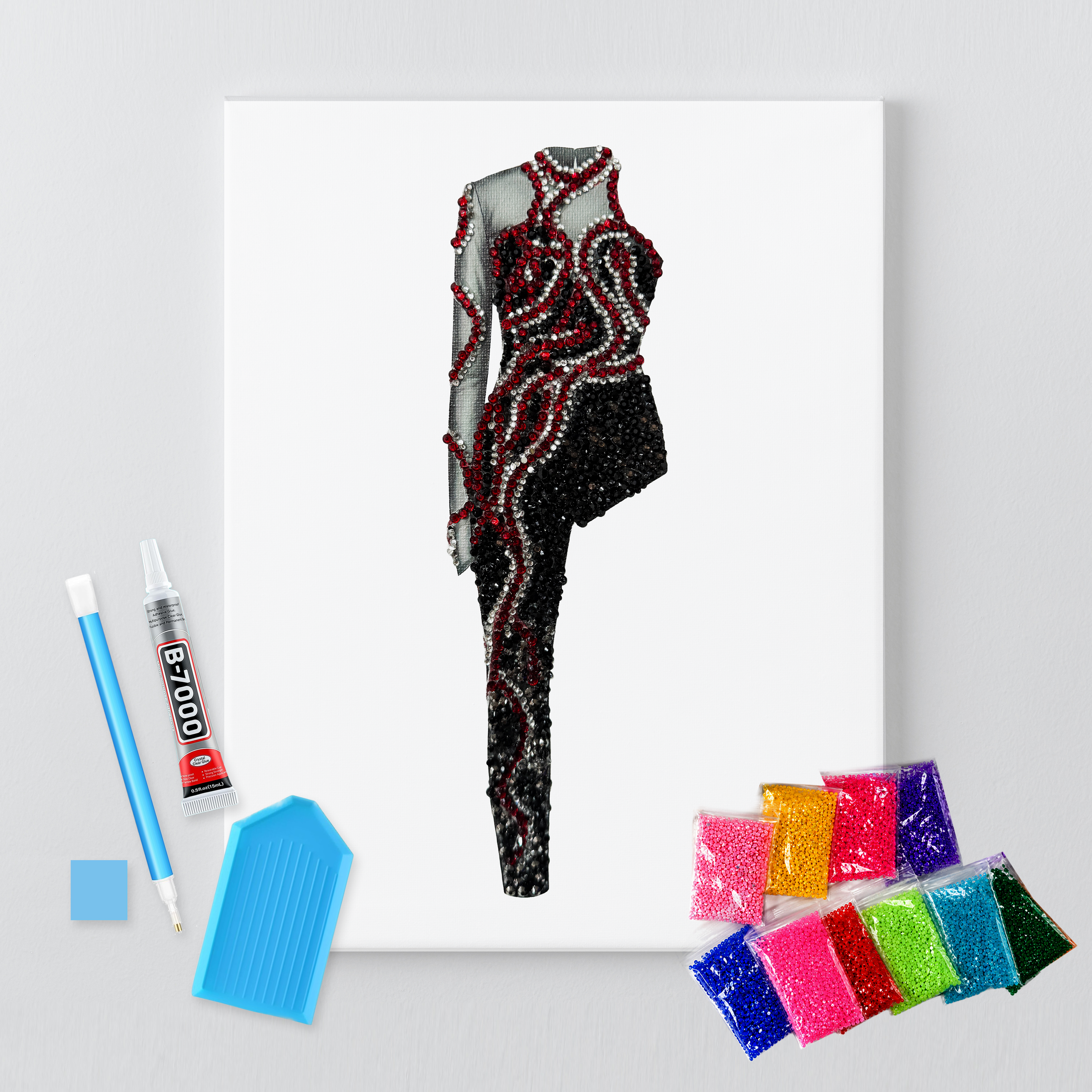 Reputation snake catsuit rhinestone canvas kit shown in a styled room
