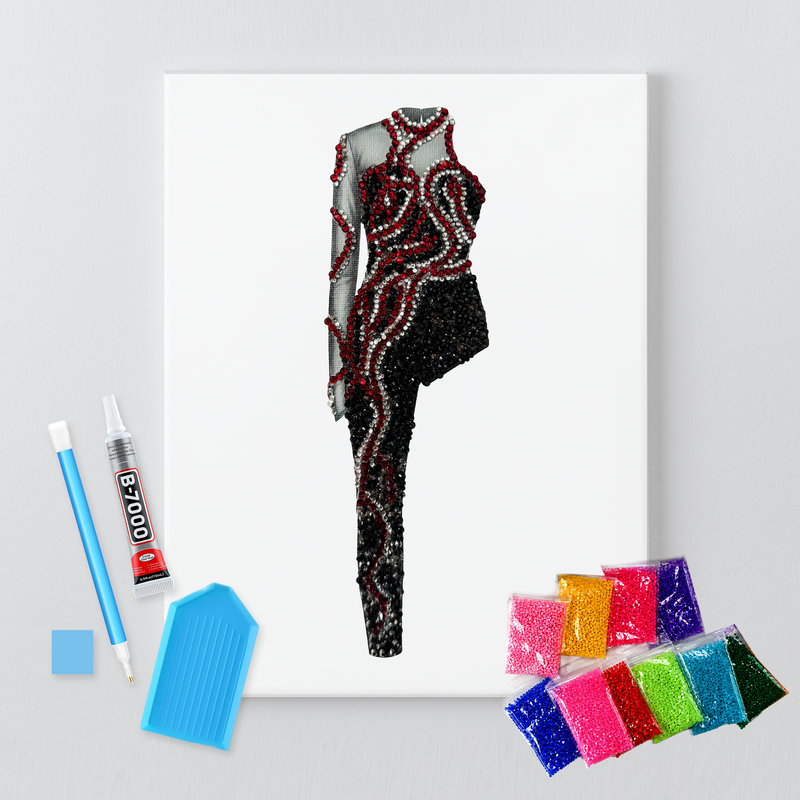 Reputation snake catsuit rhinestone canvas kit shown in a styled room