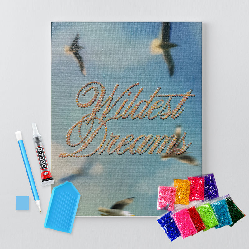 Wildest Dreams bedazzle canvas kit shown in a styled room
