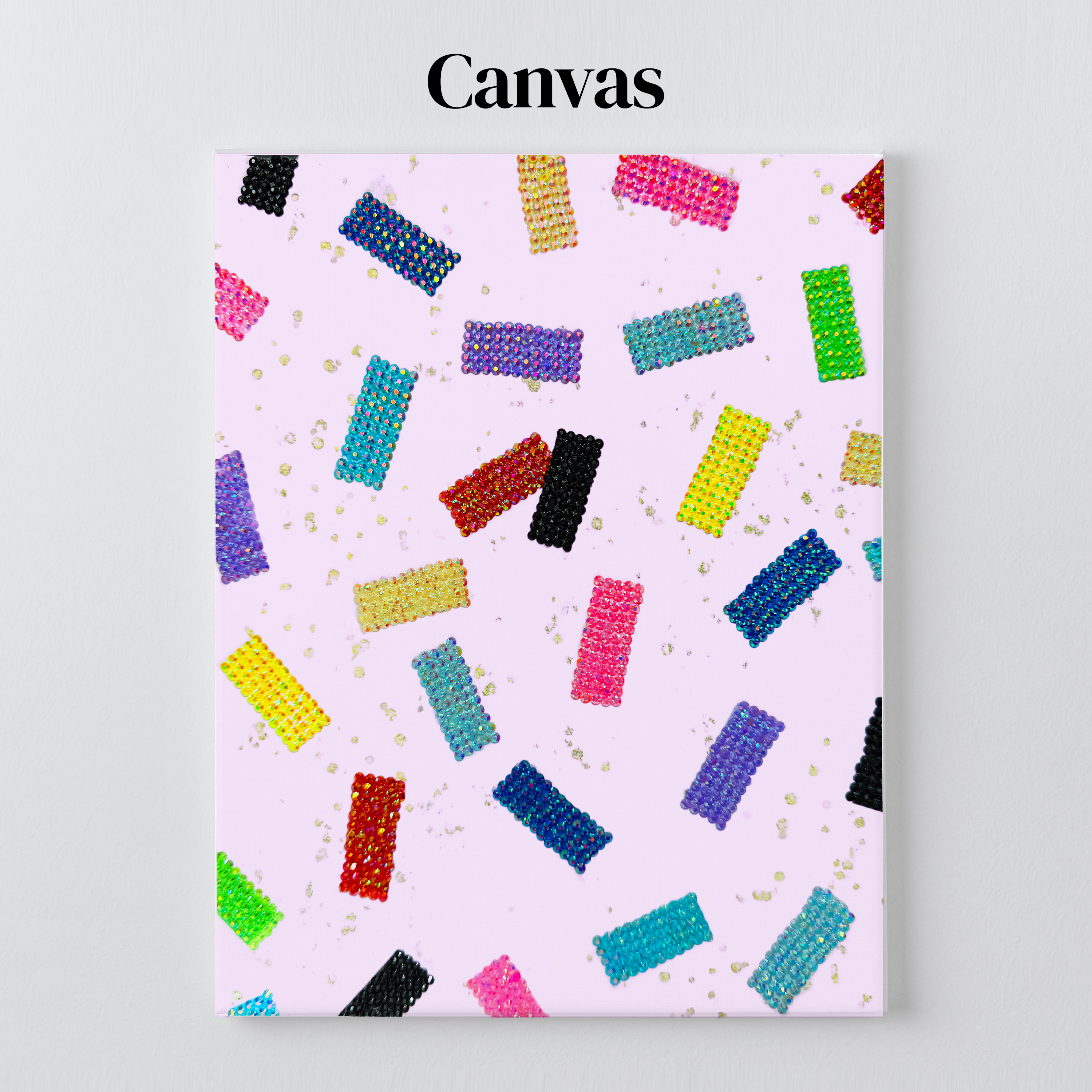 Eras Tour confetti rhinestone art on a stretched canvas with a 5/8 inch pine frame