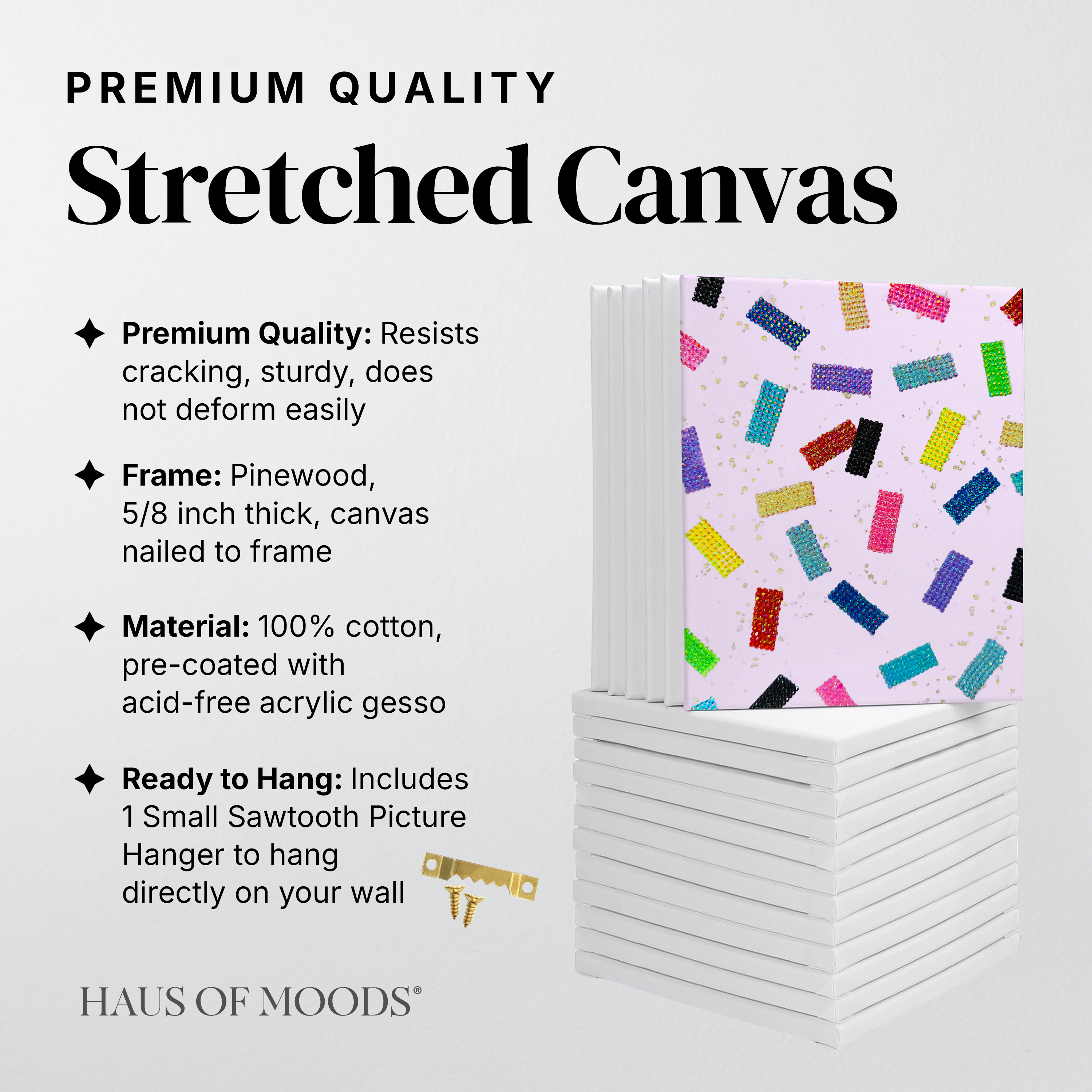Eras Tour confetti stretched canvas rhinestone kit, angled view