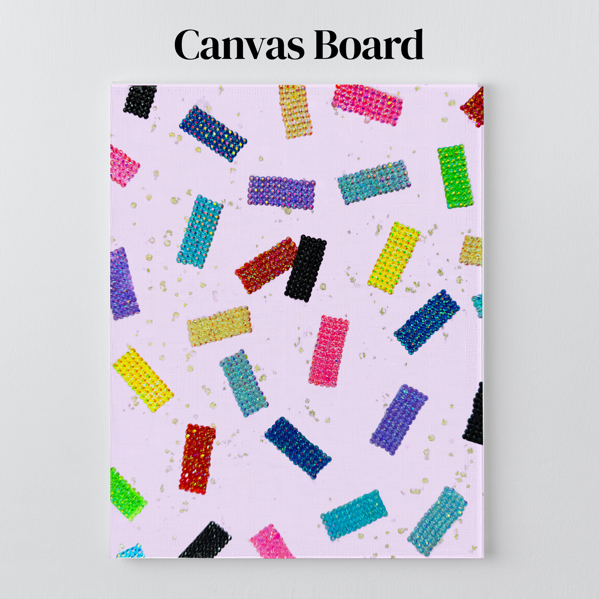 Eras Tour confetti rhinestone art on a flat canvas board, ready to frame