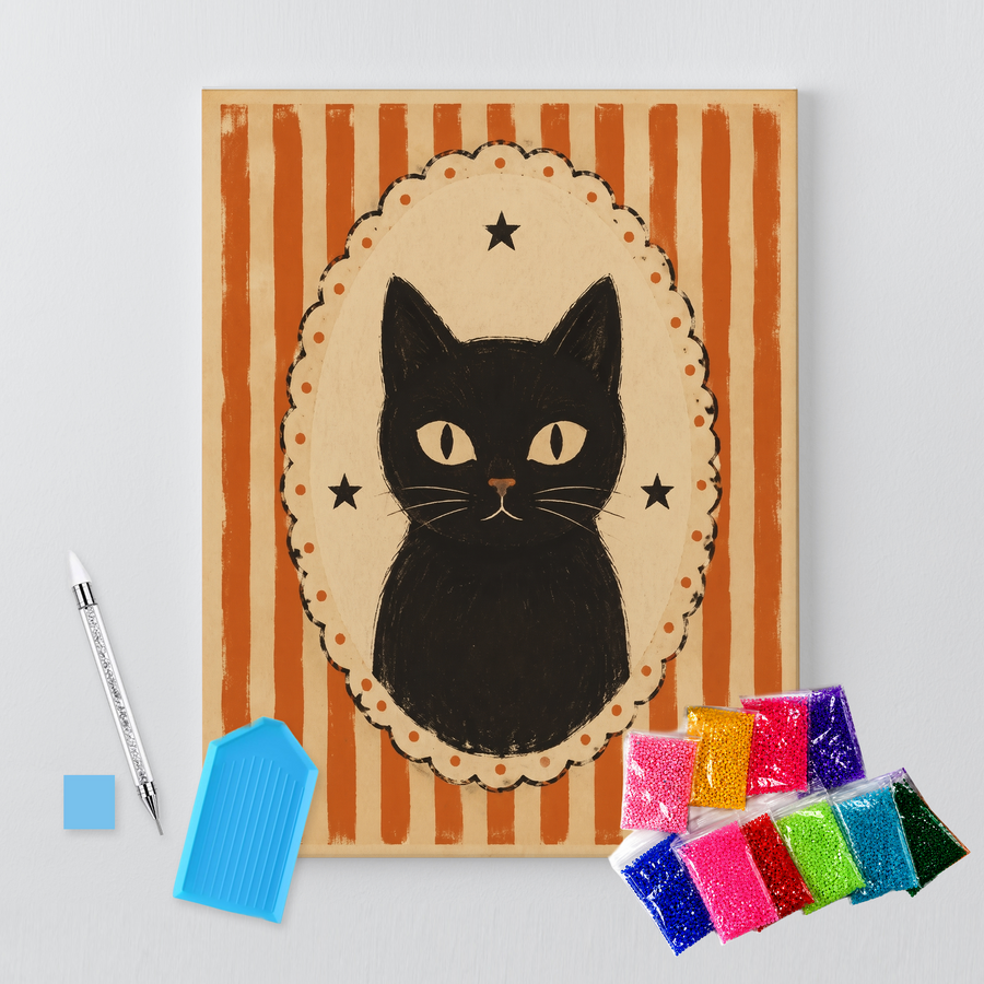 Vintage Black Cat DIY Bedazzle Rhinestone Canvas Kit