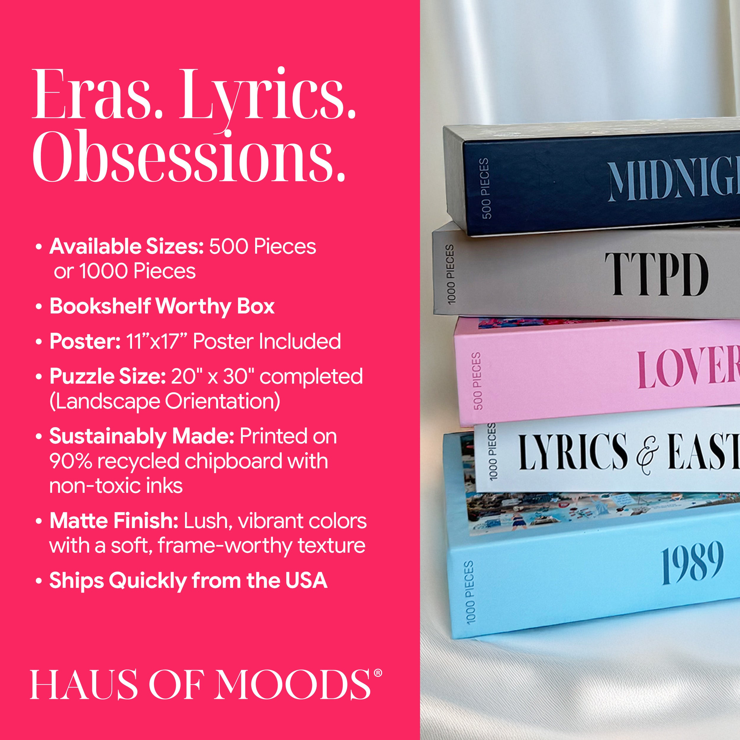 Taylor Swift Eras Inspired Easter Eggs & Lyrics Puzzle [OFFICIAL Haus of Moods® PUZZLE] The Perfect Swiftie Gift - Taylor Eras Tour Puzzle | 1989, Lover, Folklore, Evermore, Reputation, Speak Now, Red, Debut, Midnights, TTPD