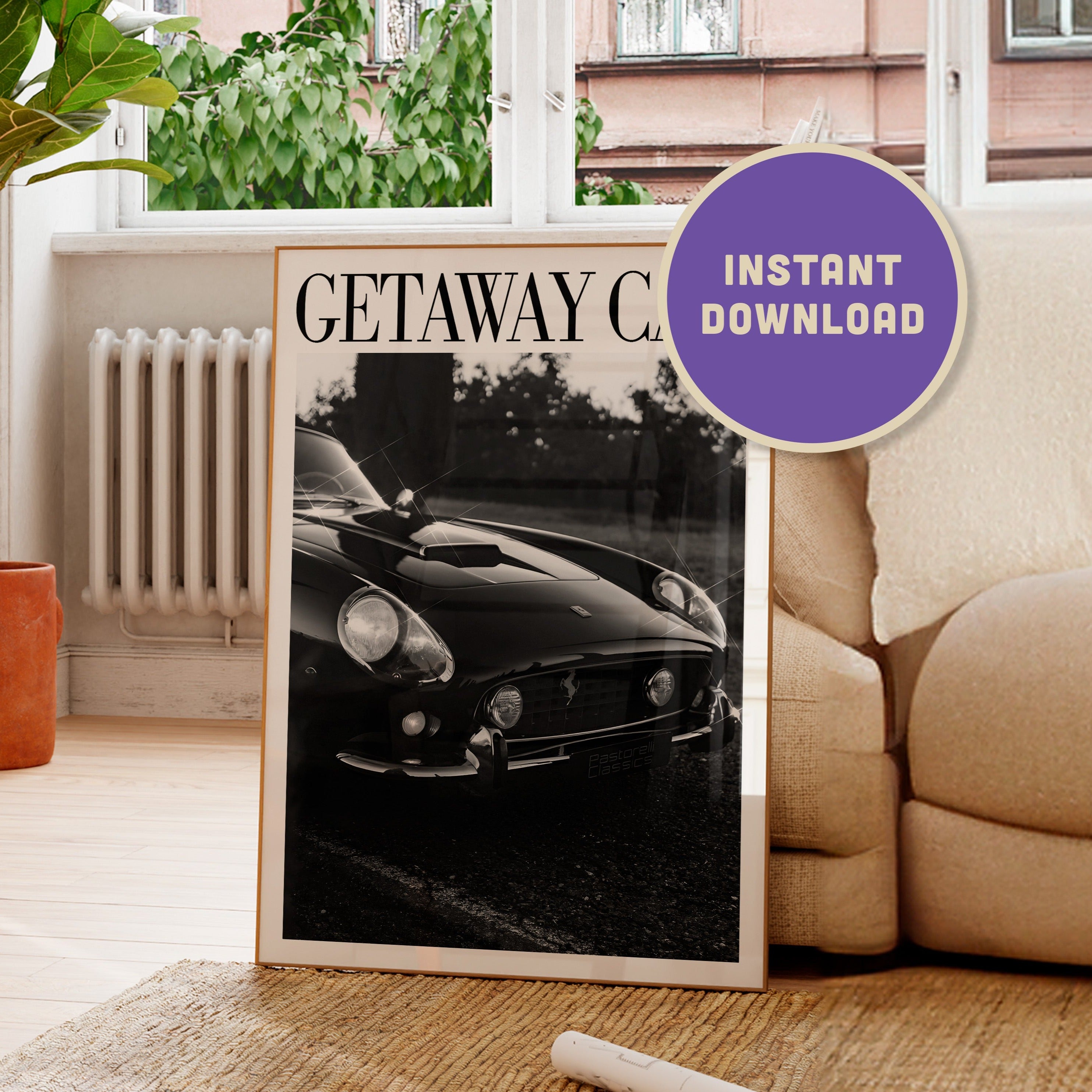 Getaway Car Black & White Vintage Reputation Print