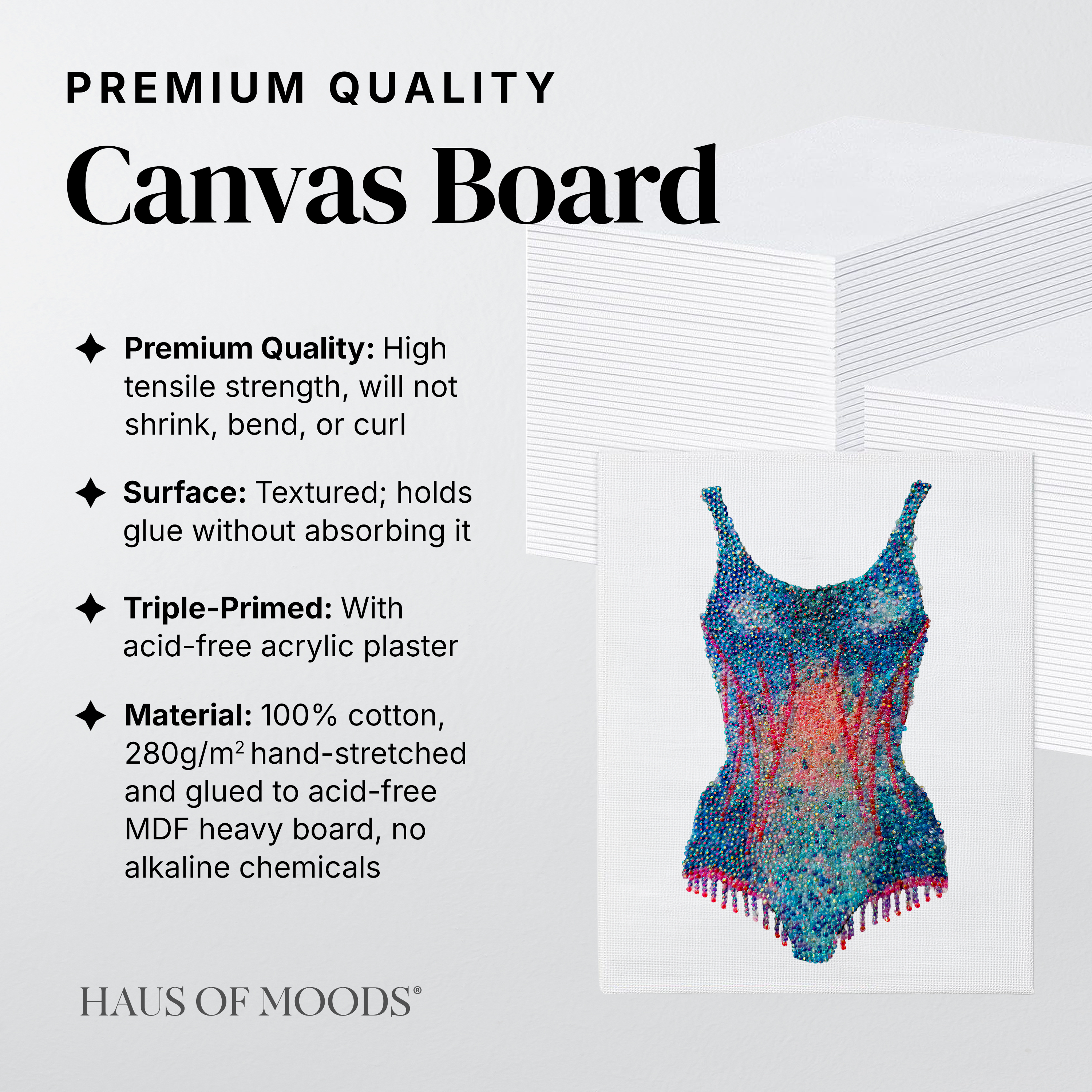 Lover pink and blue bodysuit canvas board rhinestone kit, angled view