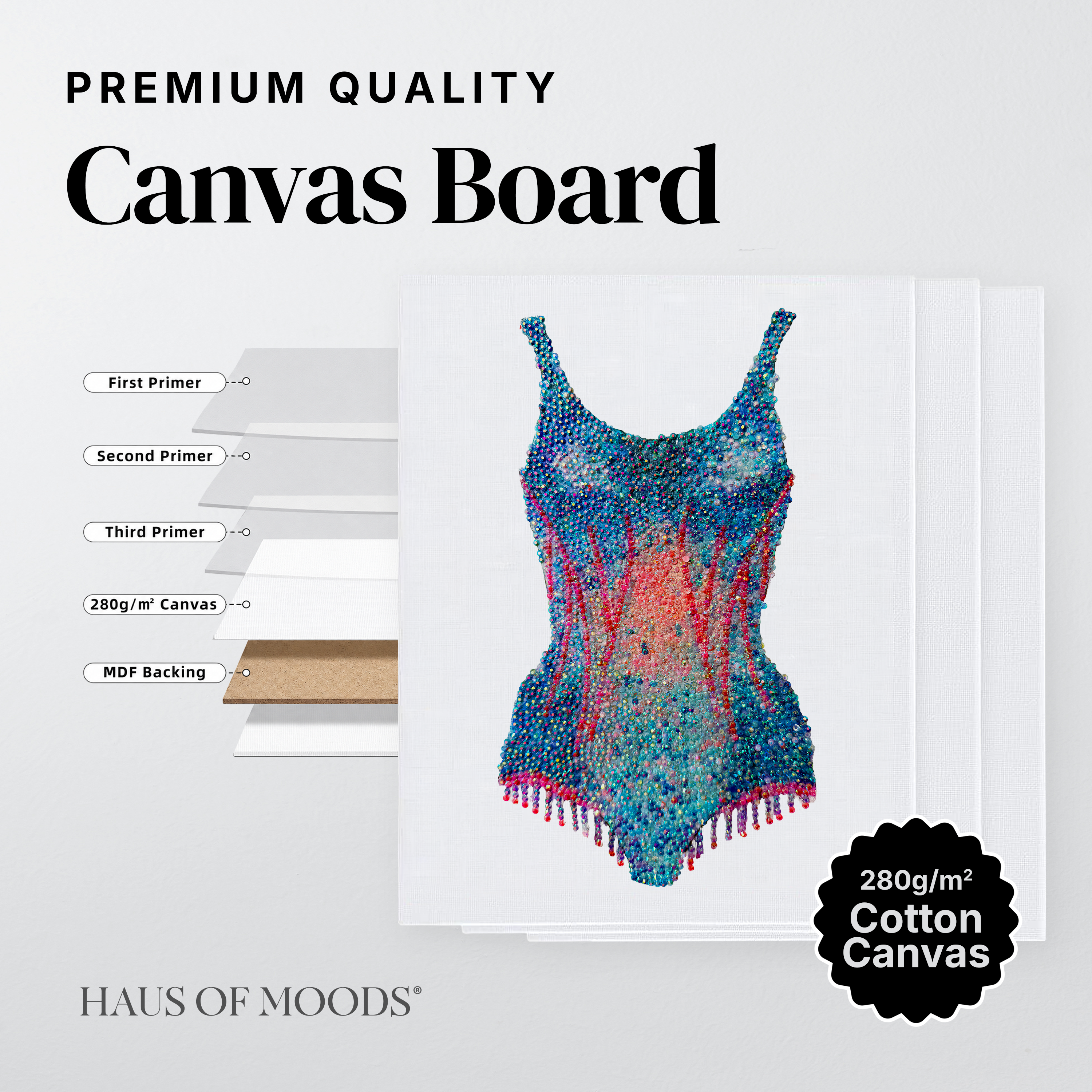 Lover pink and blue bodysuit canvas board rhinestone kit, close detail