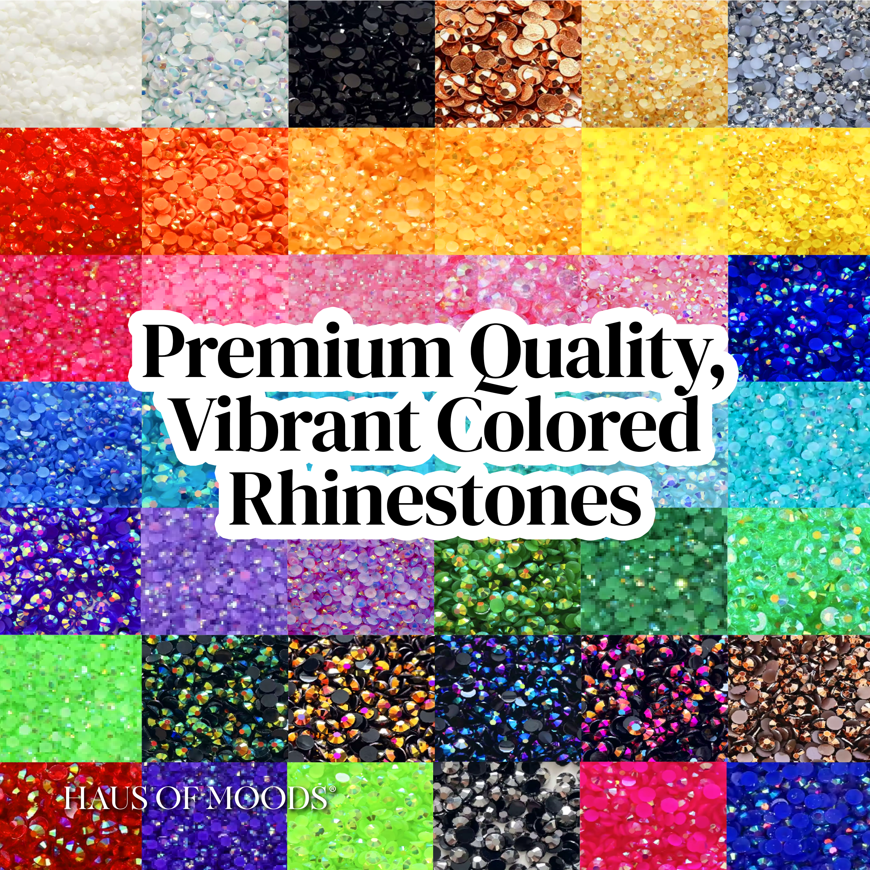 Premium 3mm round AB rhinestones used in Haus of Moods DIY bedazzle canvas kits