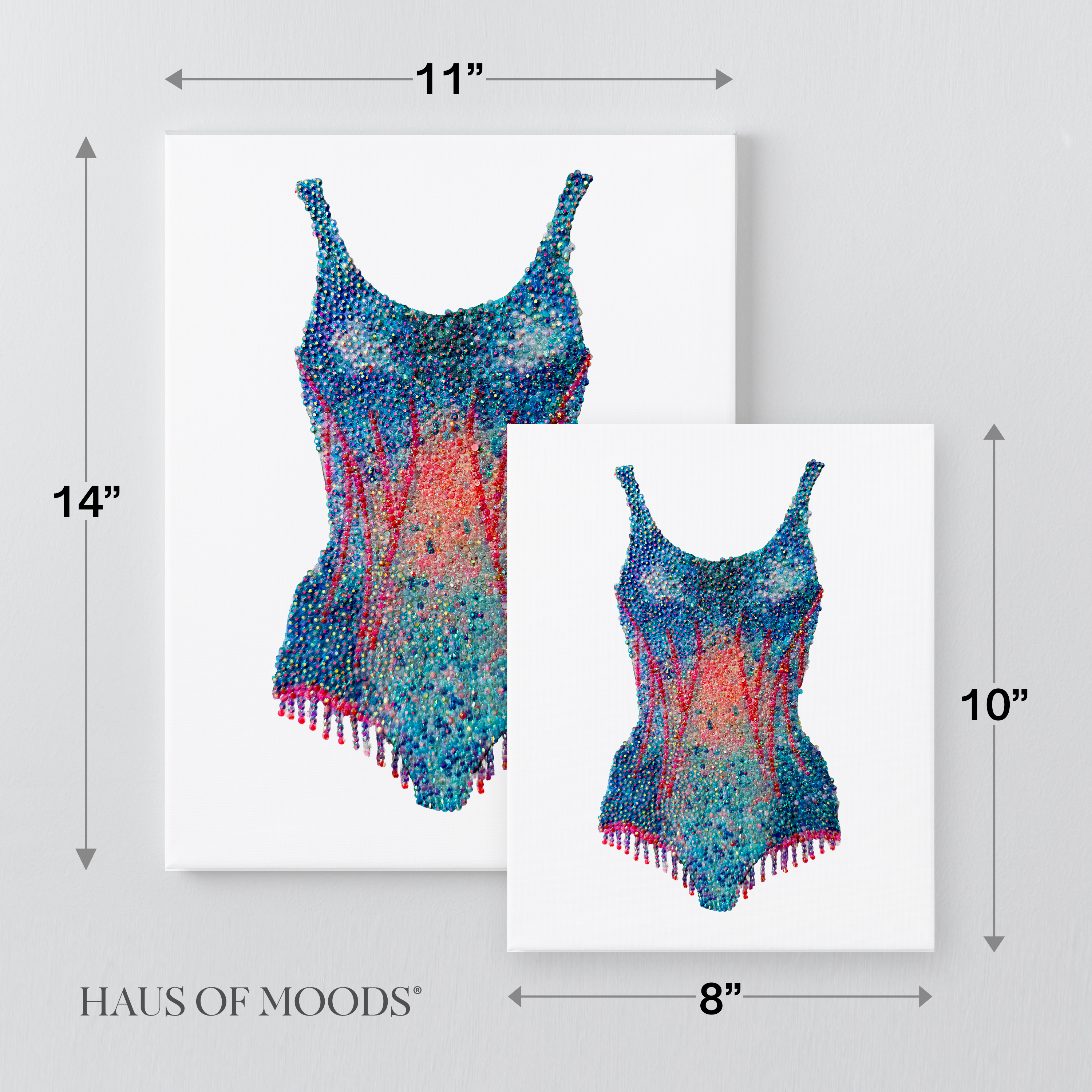 Lover pink and blue bodysuit bedazzle canvas kit size comparison, 8x10 and 11x14