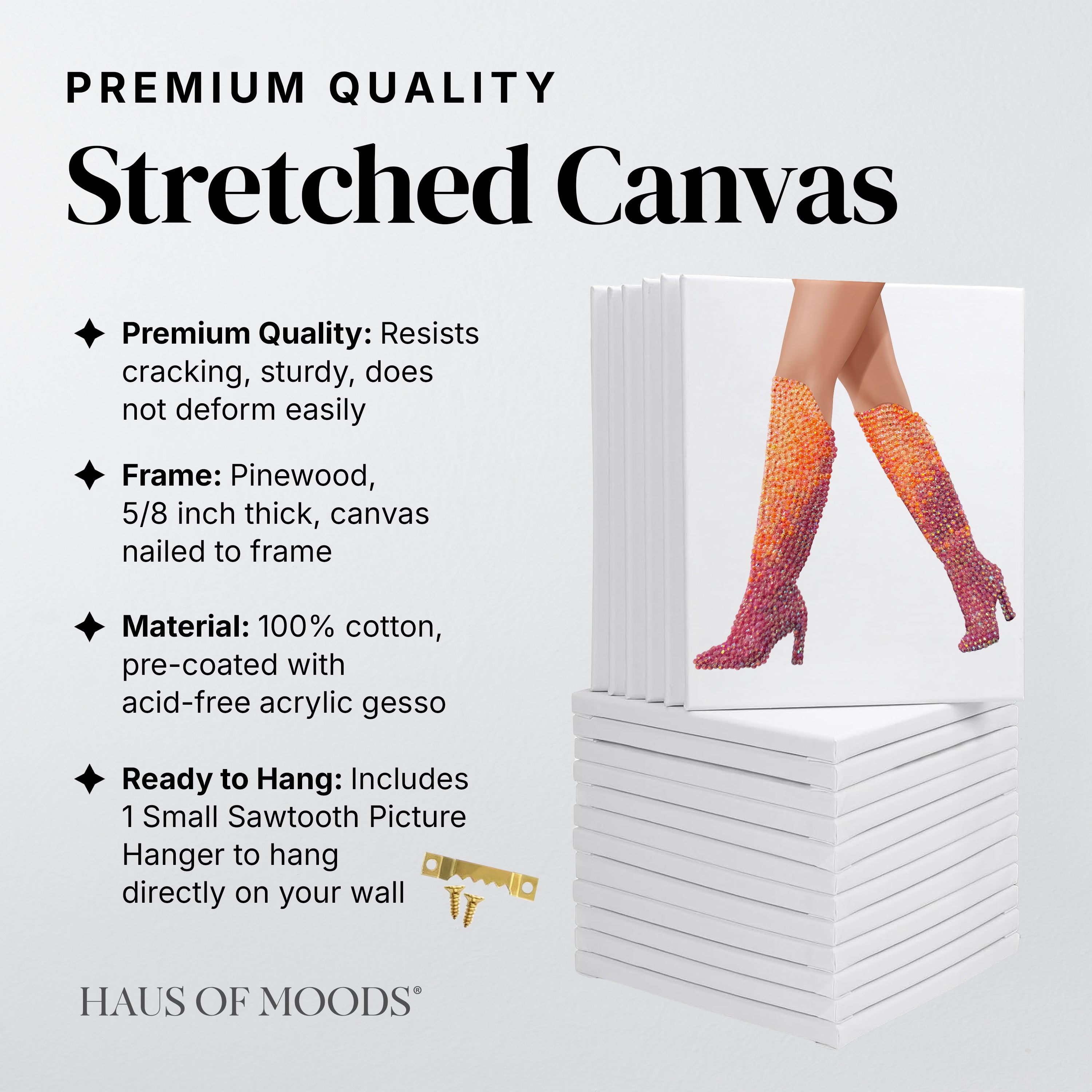 Lover orange and pink boots stretched canvas rhinestone kit, angled view