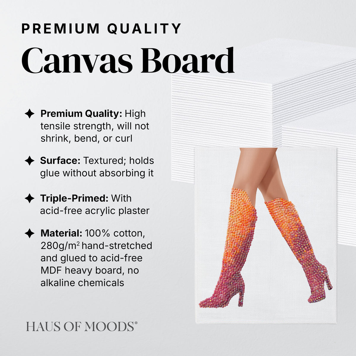 Lover orange and pink boots canvas board rhinestone kit, angled view