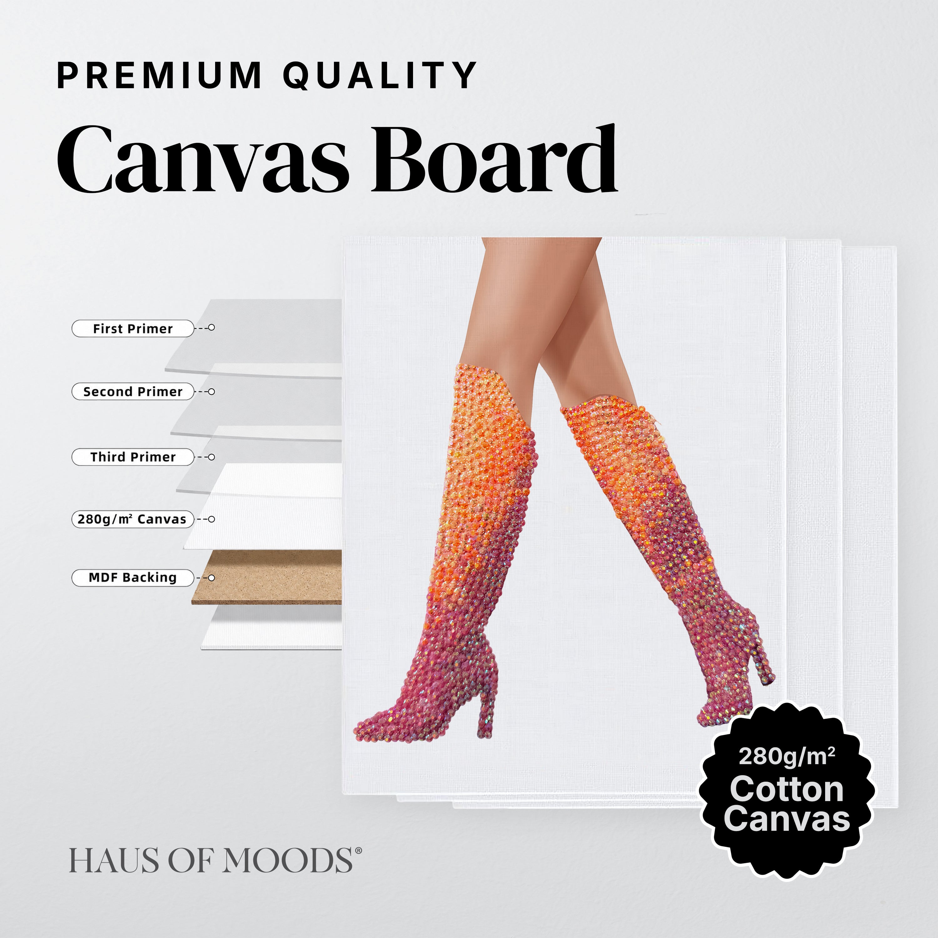 Lover orange and pink boots canvas board rhinestone kit, close detail