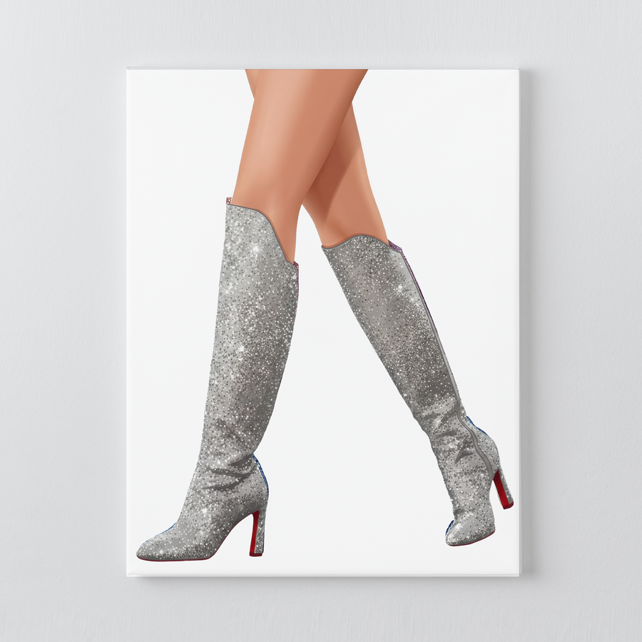Lover Silver Boots DIY Bedazzle Rhinestone Canvas Kit