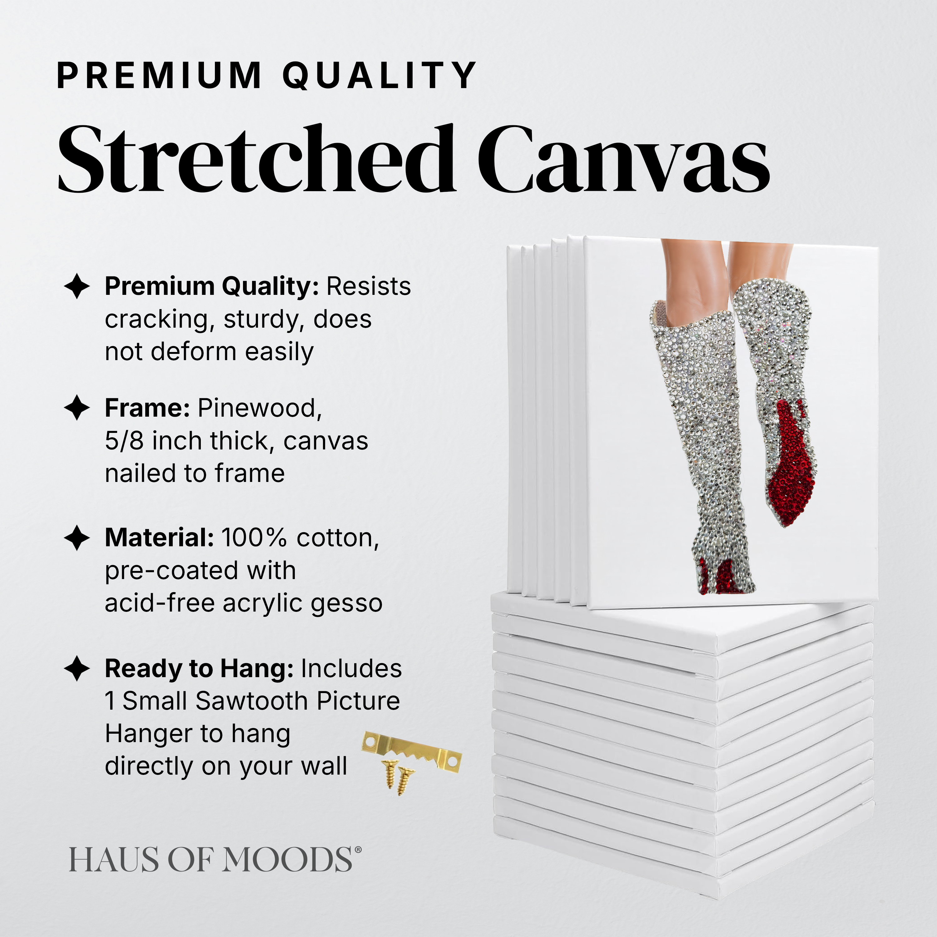 Lover silver boots stretched canvas rhinestone kit, angled view