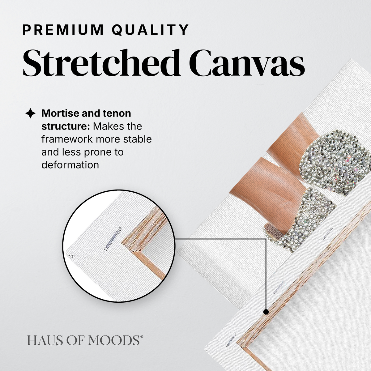 Lover silver boots stretched canvas rhinestone kit, close detail