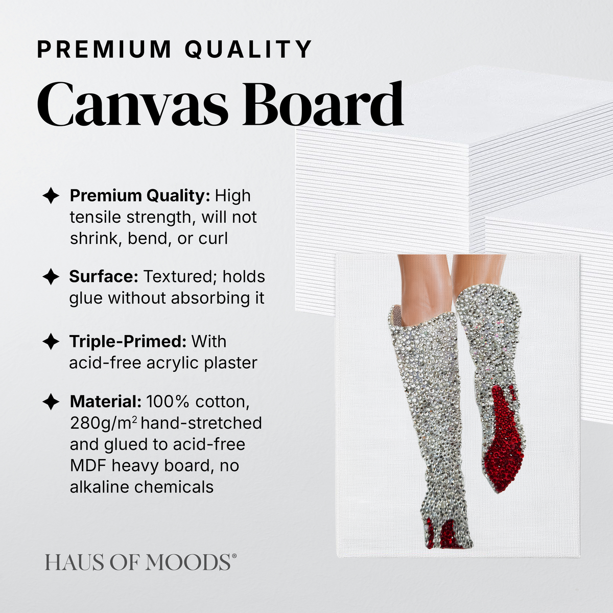 Lover silver boots canvas board rhinestone kit, angled view