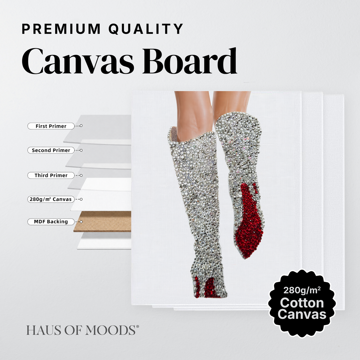 Lover silver boots canvas board rhinestone kit, close detail