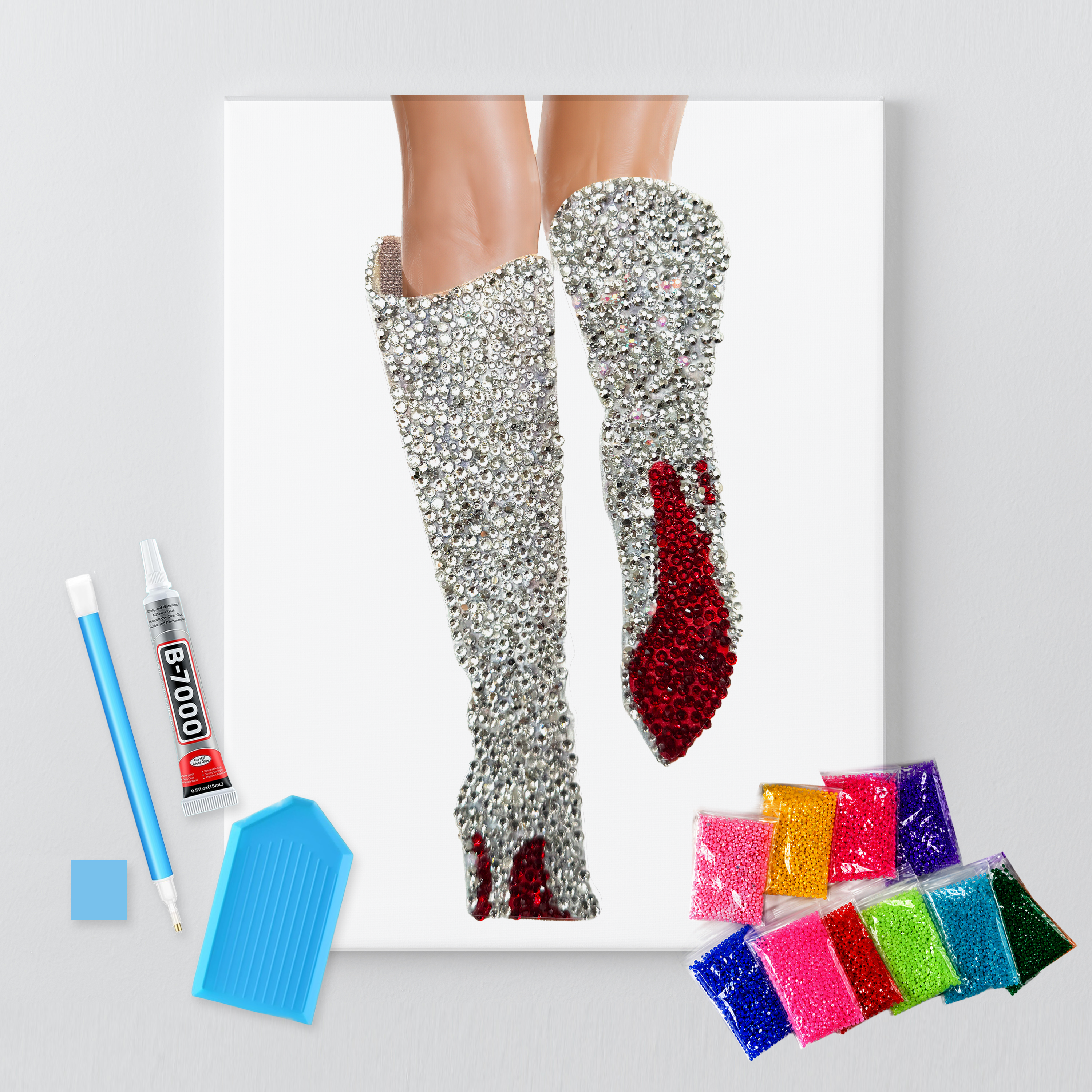 Lover silver boots rhinestone canvas kit shown in a styled room