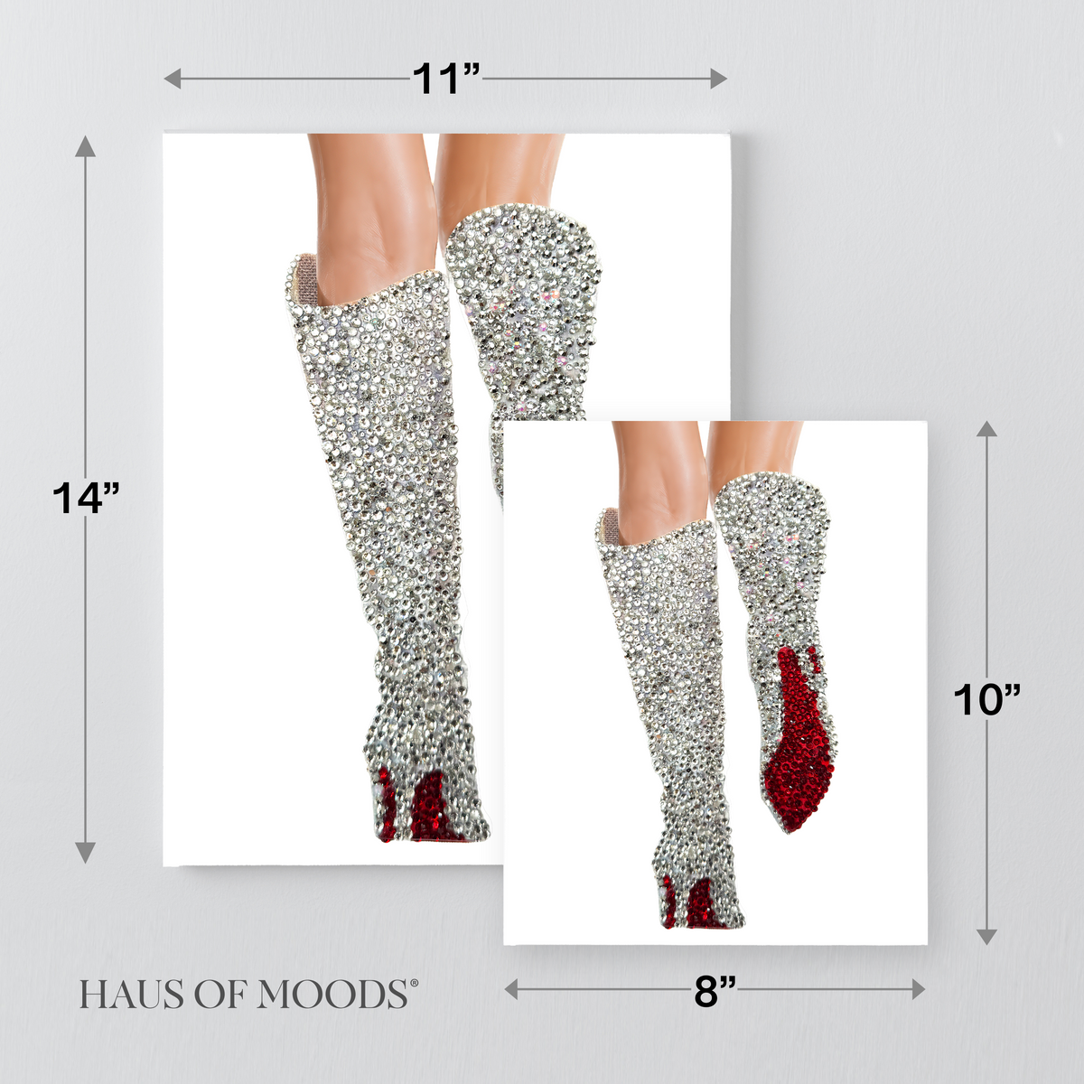 Lover silver boots bedazzle canvas kit size comparison, 8x10 and 11x14