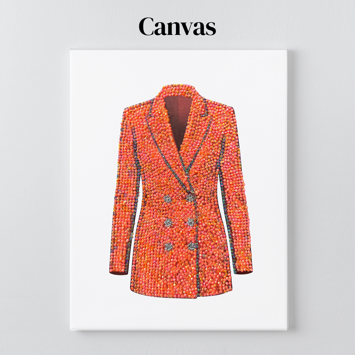 Lover orange blazer rhinestone art on a stretched canvas with a 5/8 inch pine frame