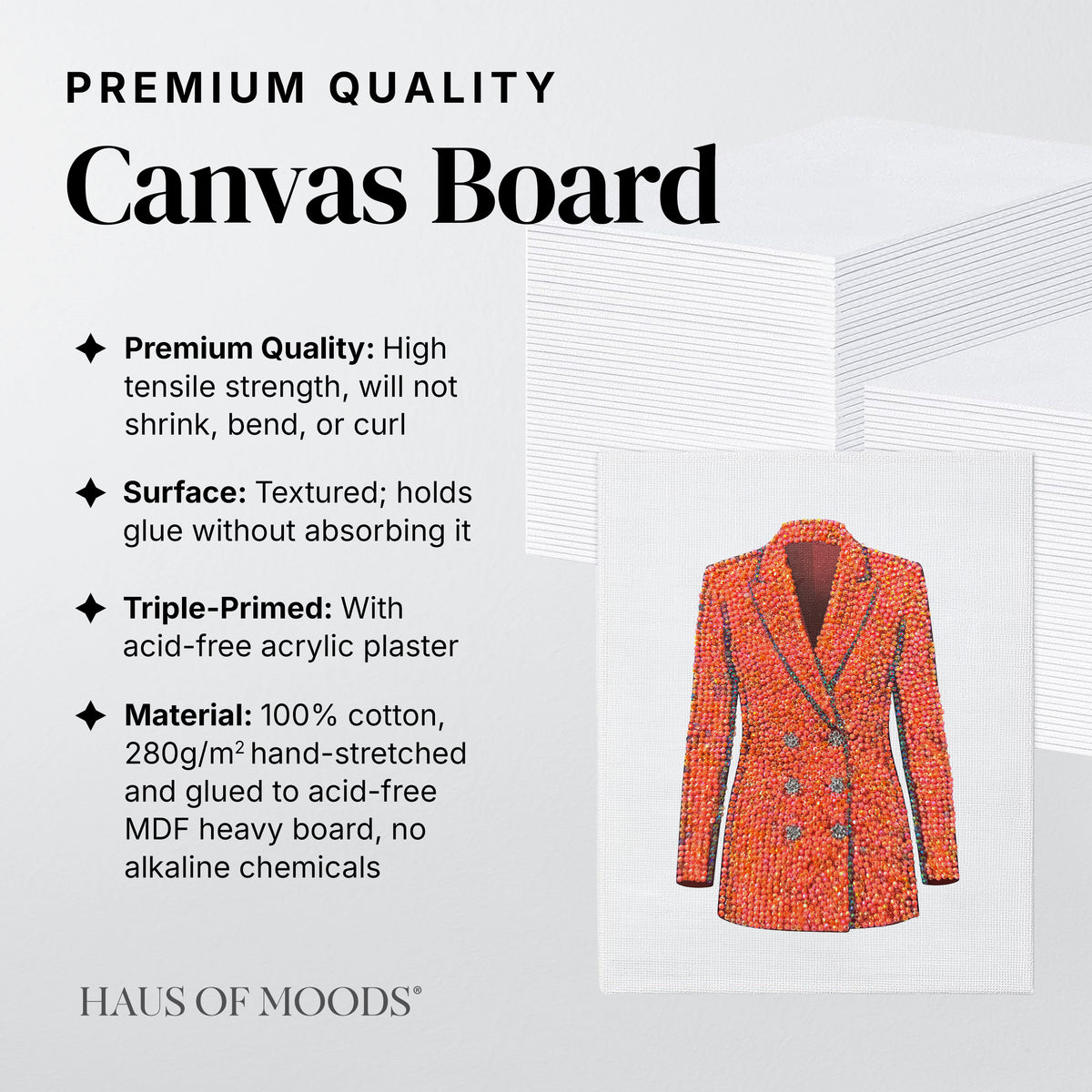 Lover orange blazer canvas board rhinestone kit, angled view