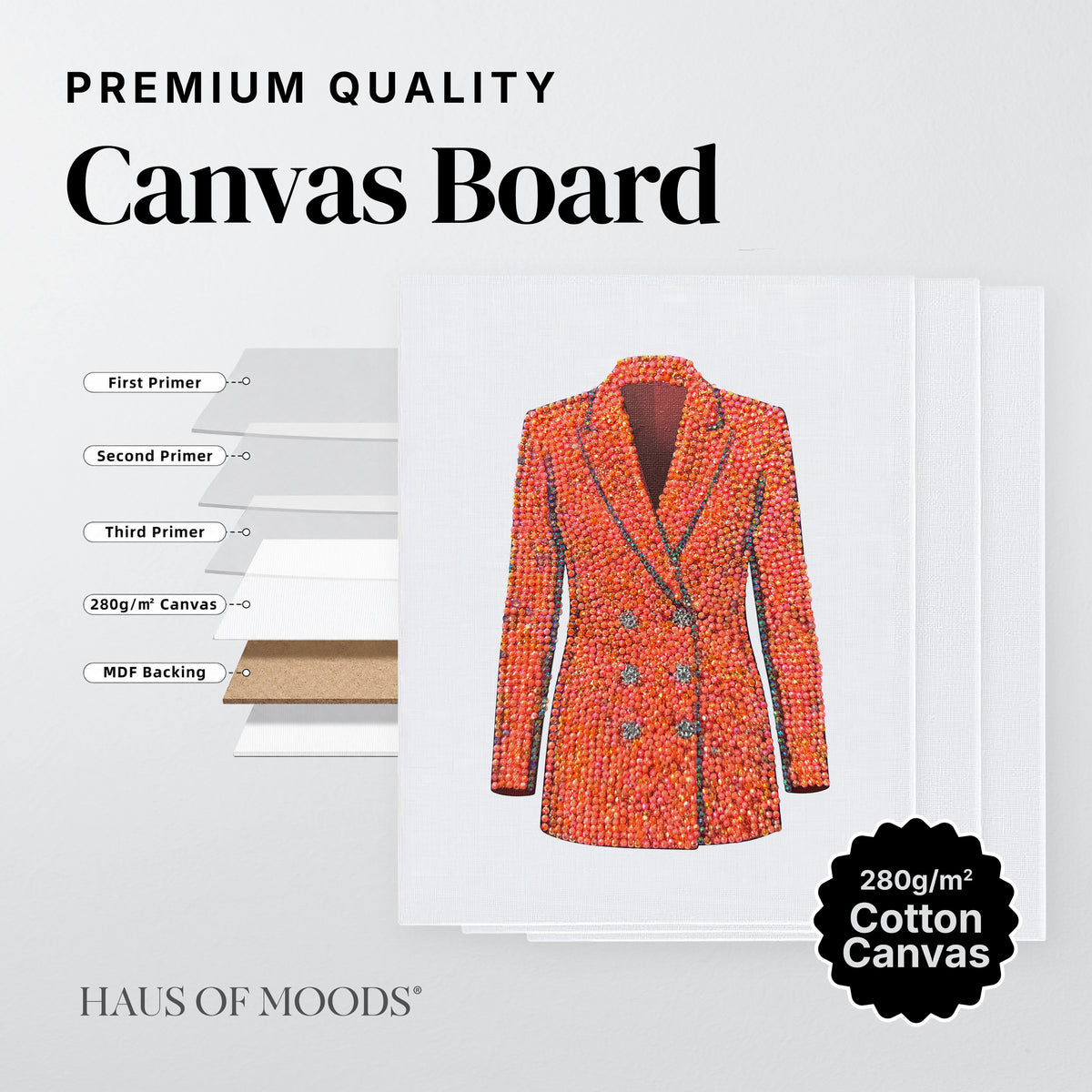 Lover orange blazer canvas board rhinestone kit, close detail