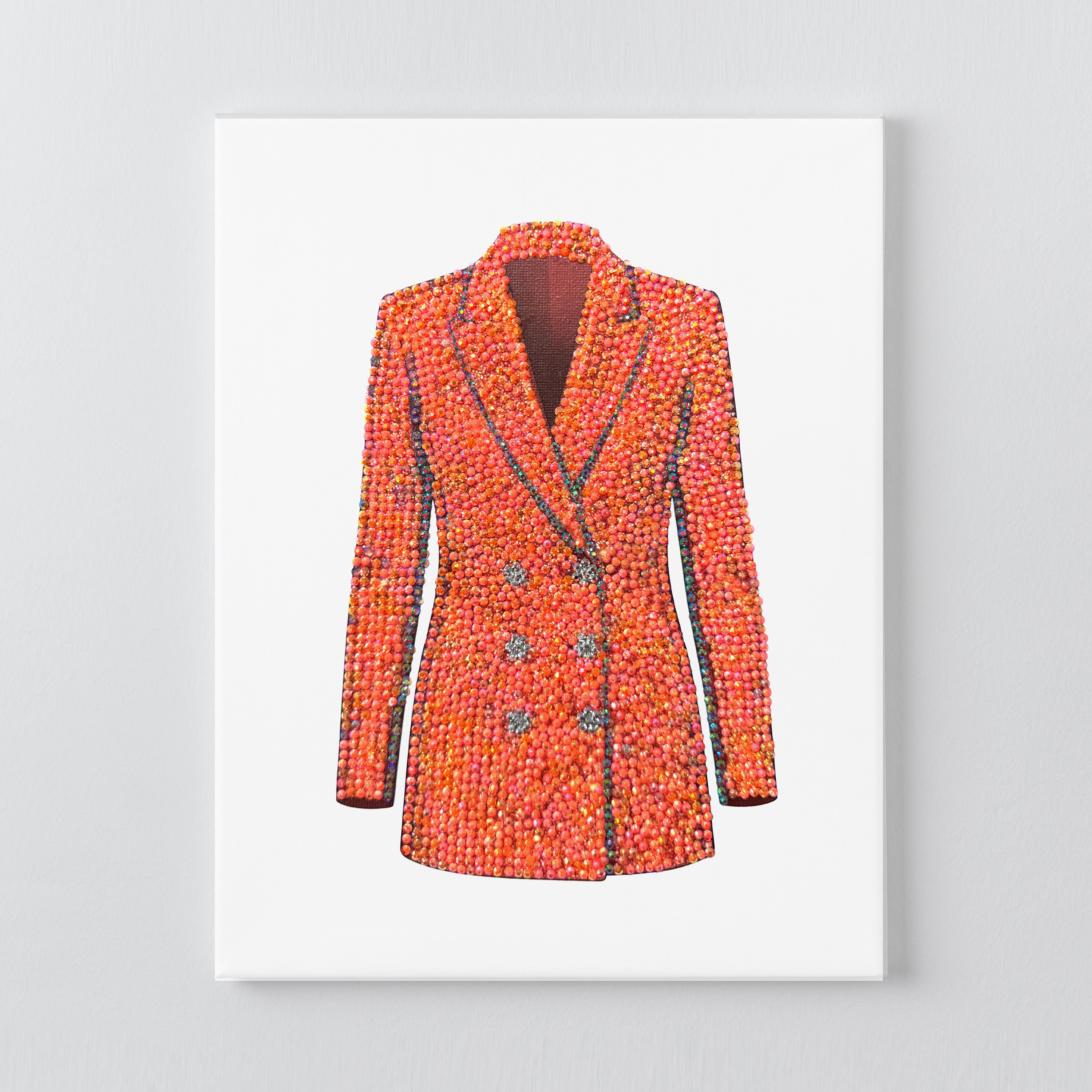 Lover orange blazer DIY rhinestone canvas kit, finished coral and teal design