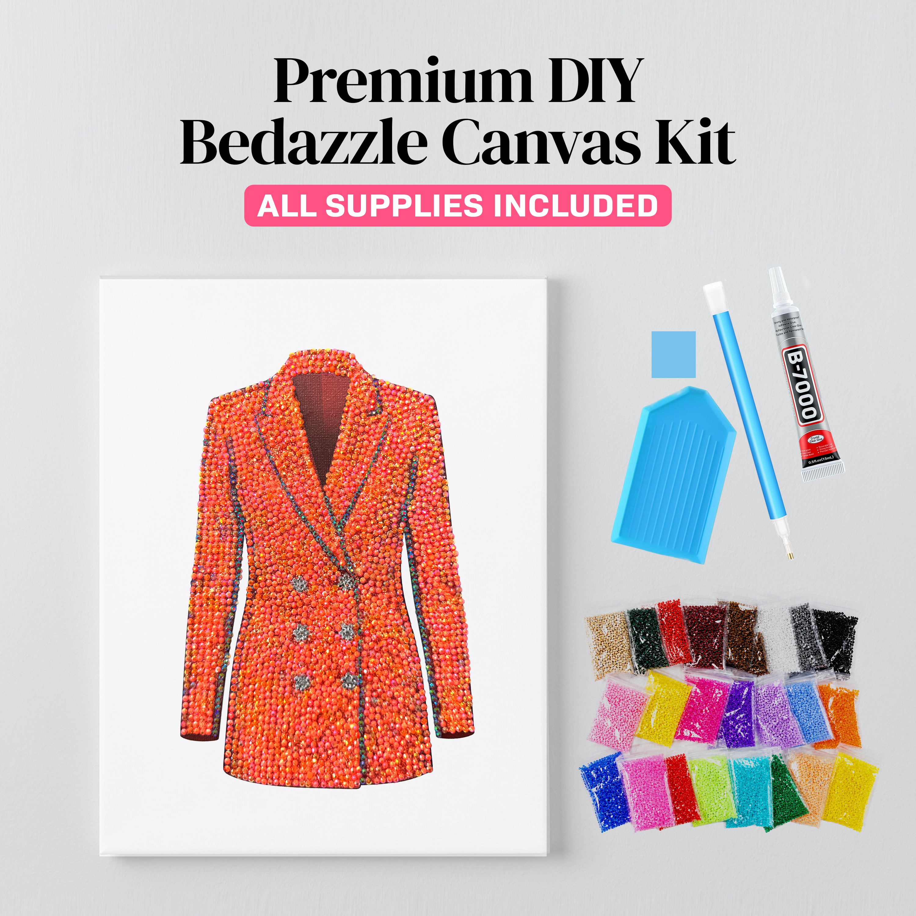 Lover orange blazer rhinestone canvas kit styled on a wall
