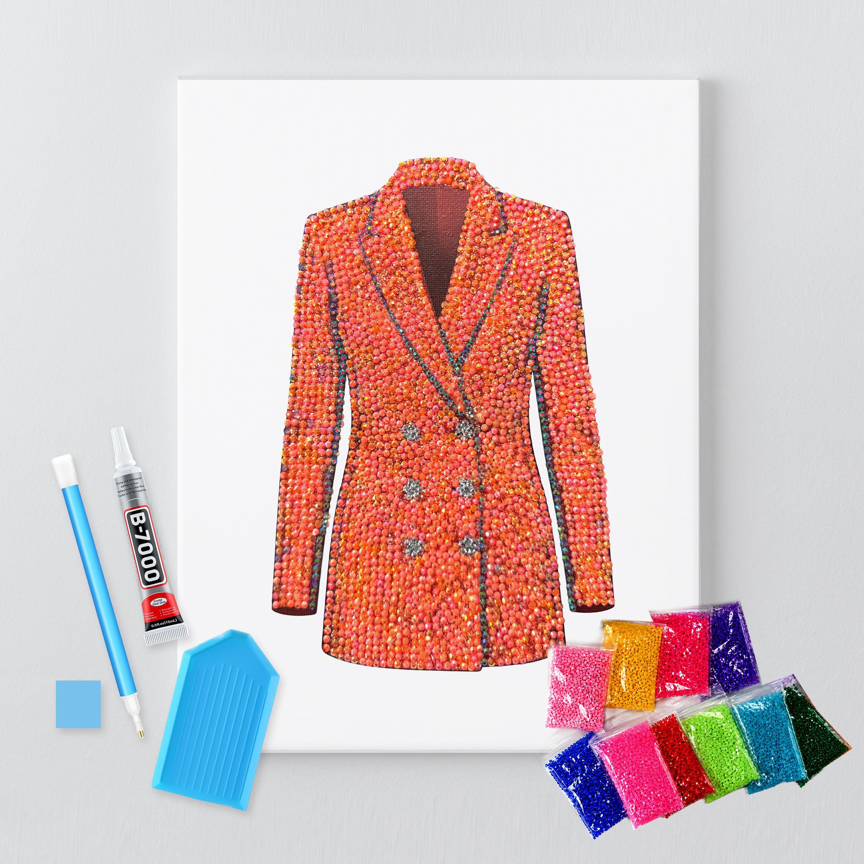 Lover orange blazer rhinestone canvas kit shown in a styled room