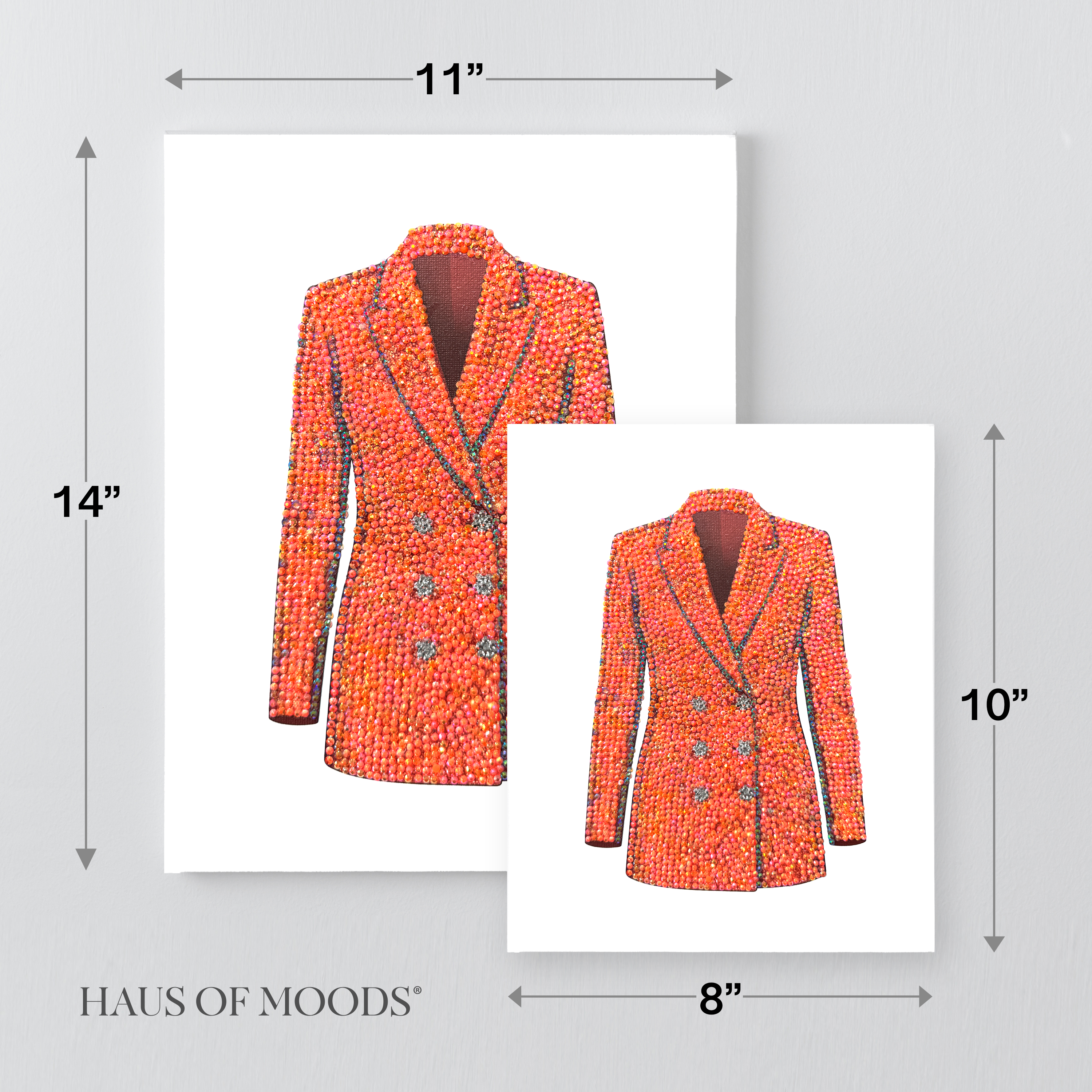 Lover orange blazer bedazzle canvas kit size comparison, 8x10 and 11x14