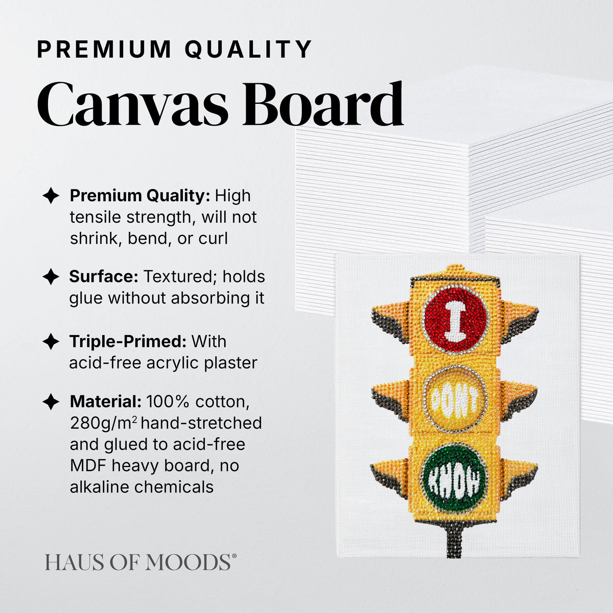 Traffic light canvas board rhinestone kit, angled view