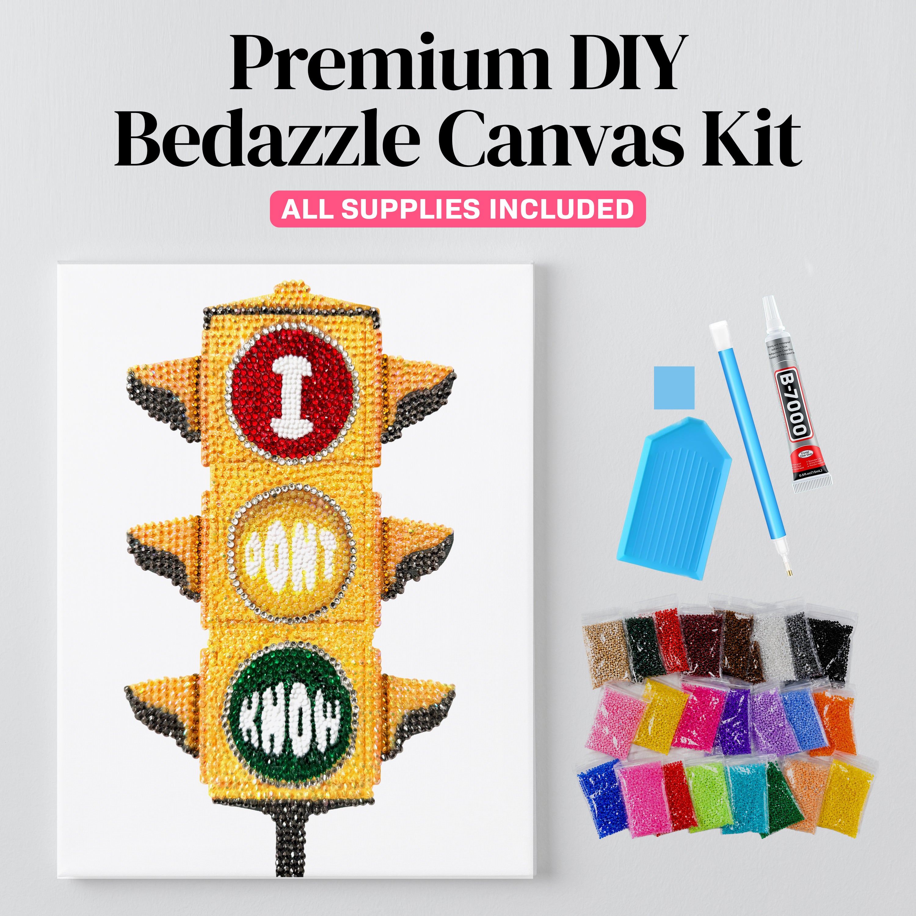 Traffic light rhinestone canvas kit, angled view