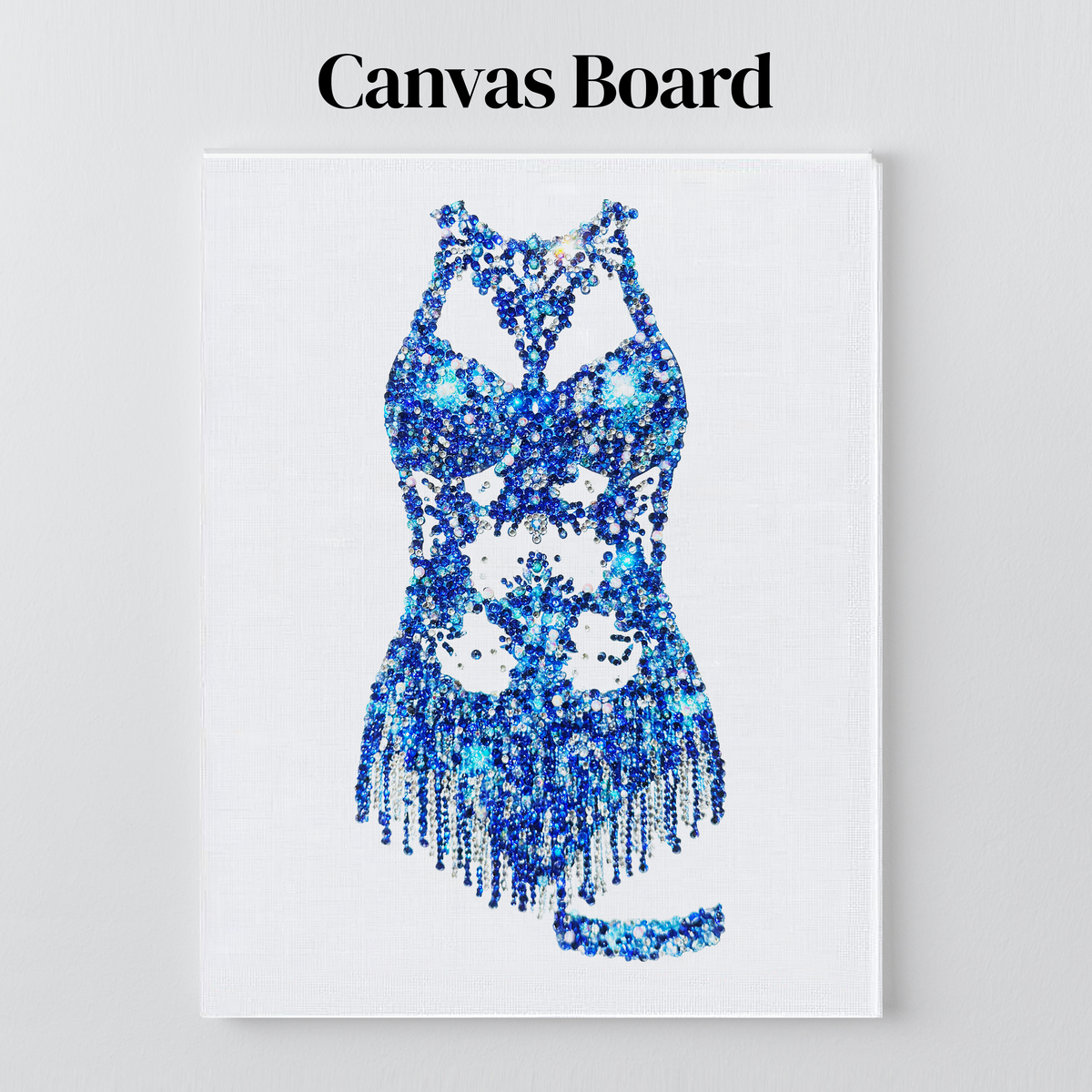 Midnights cutout bodysuit rhinestone art on a flat canvas board, ready to frame