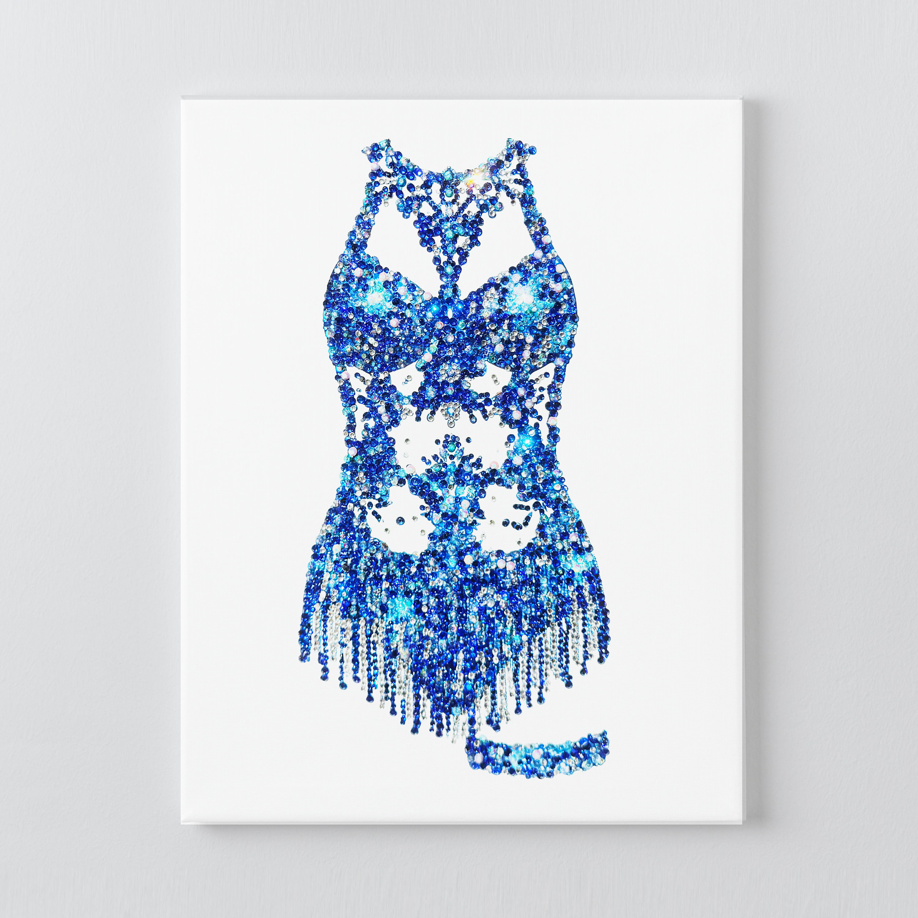 Midnights cutout bodysuit DIY rhinestone canvas kit, finished blue and silver rhinestone design on canvas