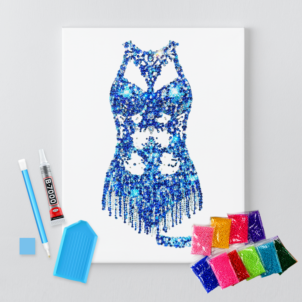 Midnights cutout bodysuit rhinestone canvas kit, close detail of the blue and silver stones